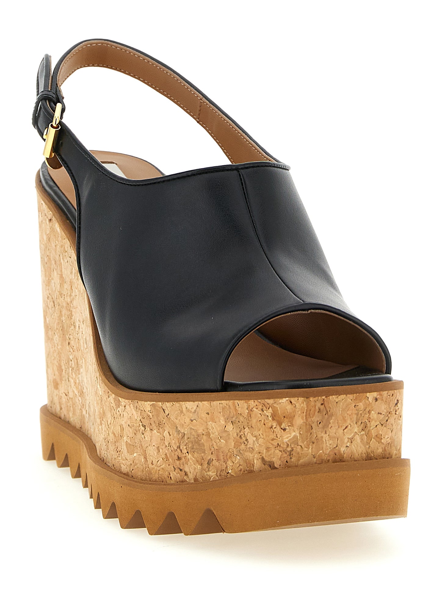 Black Polyurethane Wedge Sandals