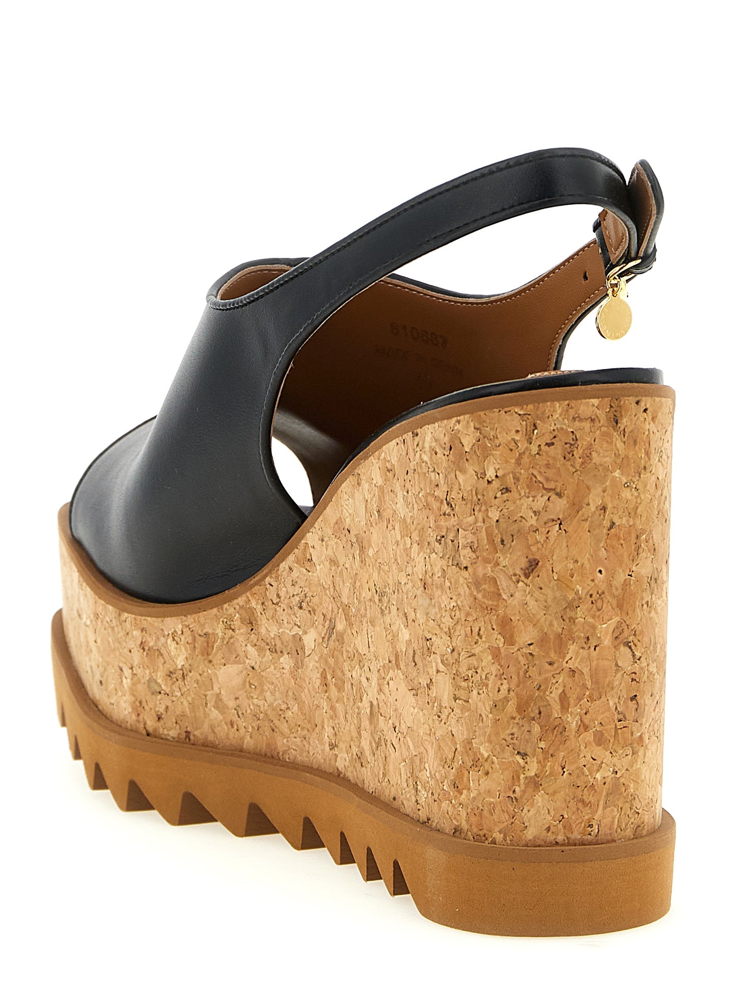 Black Polyurethane Wedge Sandals