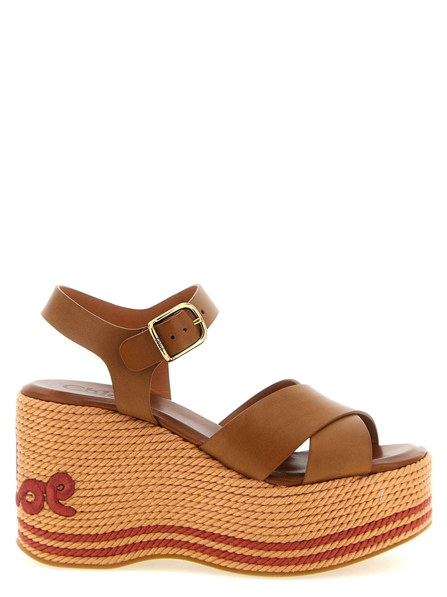 Brown Calfskin Wedge Sandals