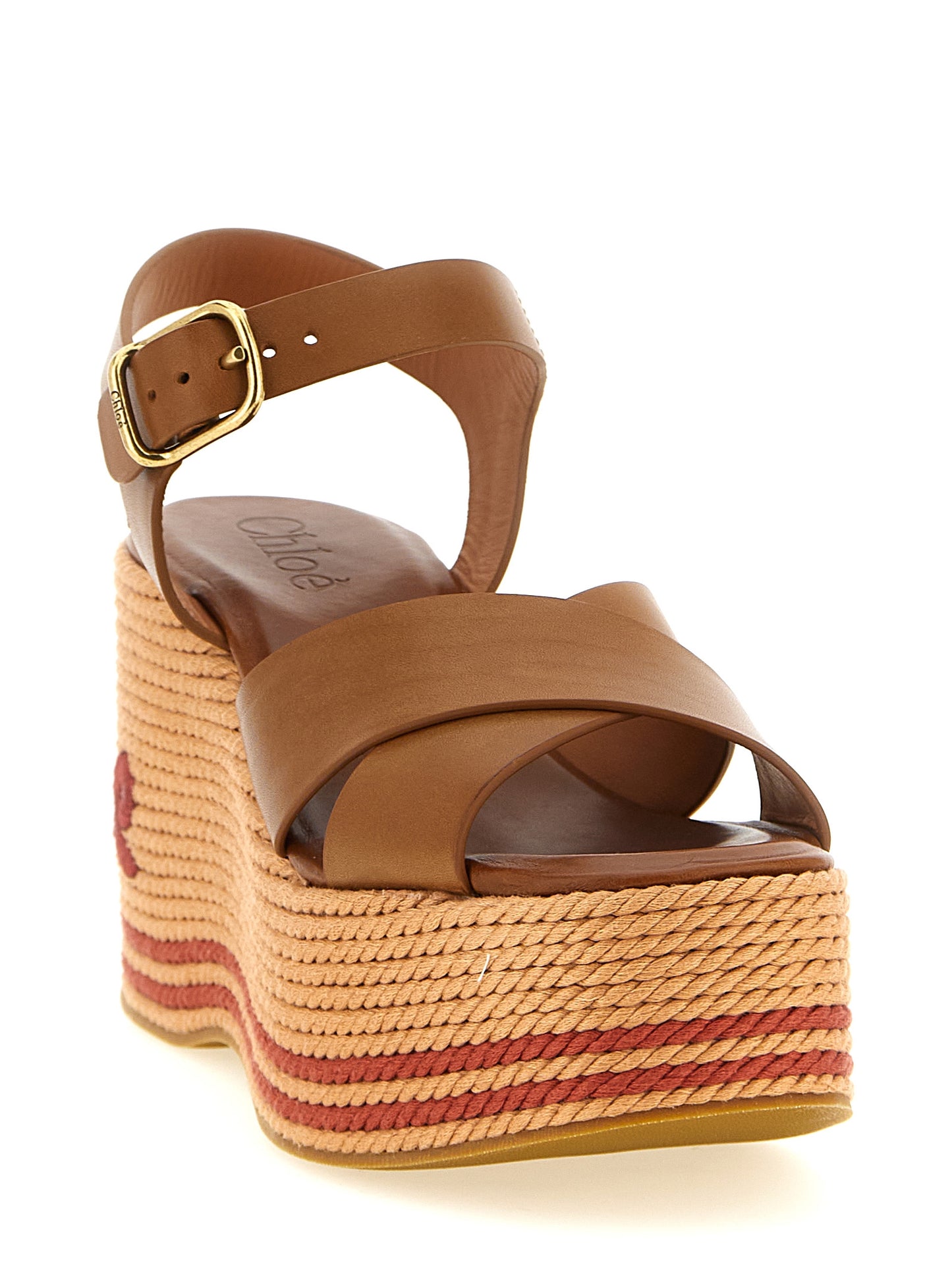 Brown Calfskin Wedge Sandals