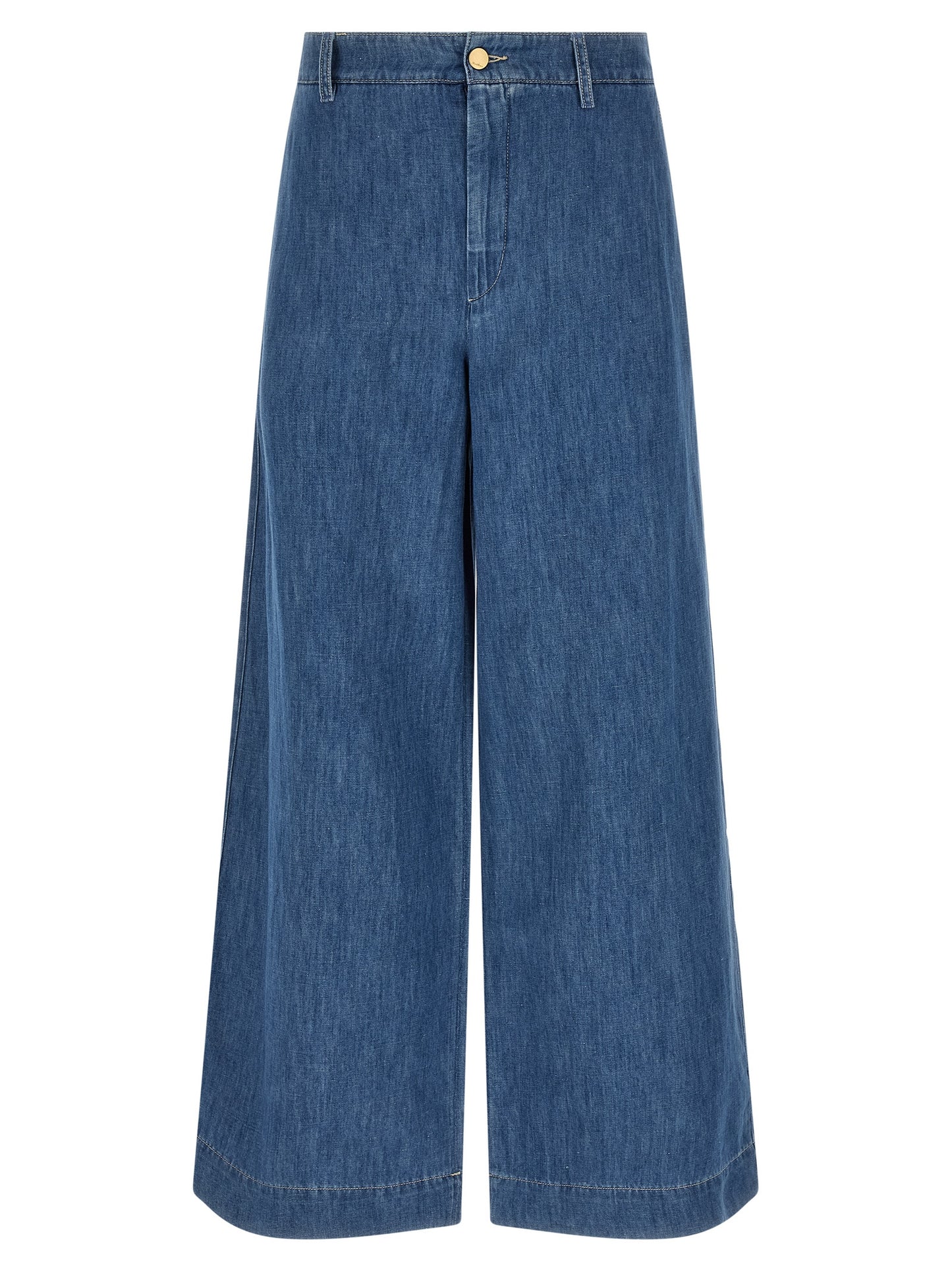 Blue Cotton Cropped Jeans