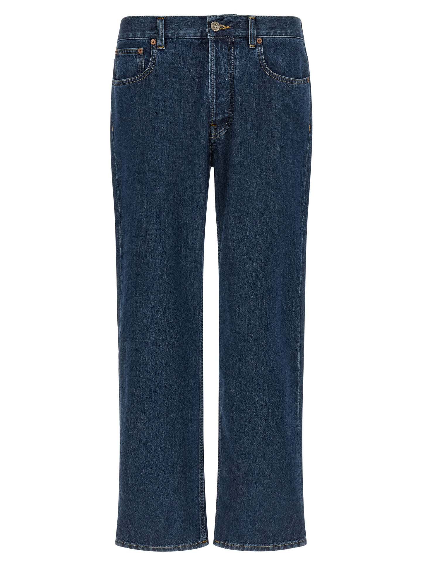 Blue Cotton Straight-Leg Jeans