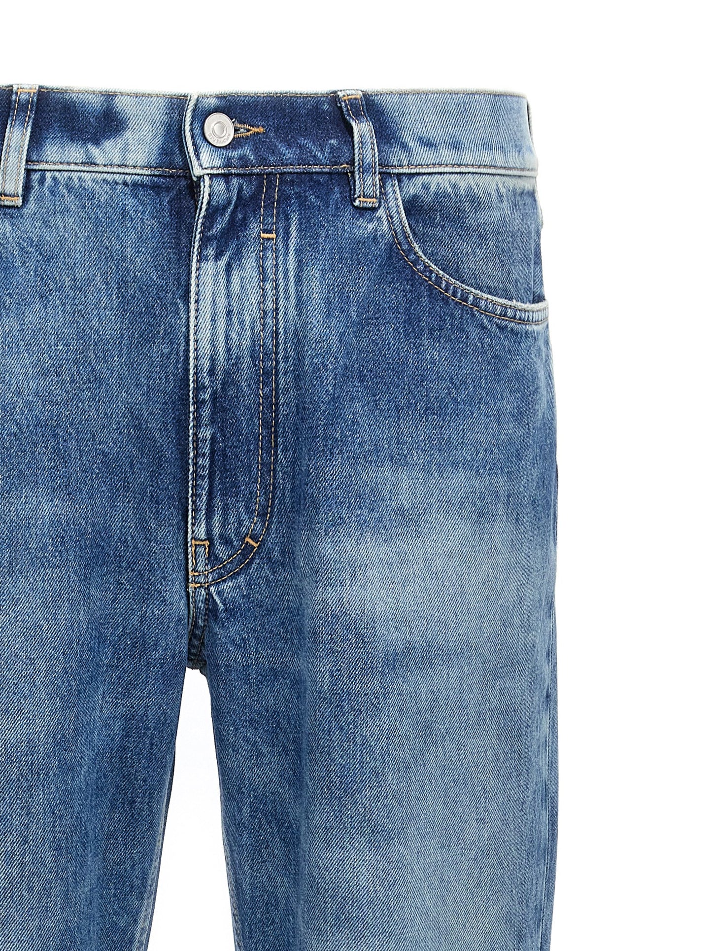 Blue Cotton Straight-Leg Jeans