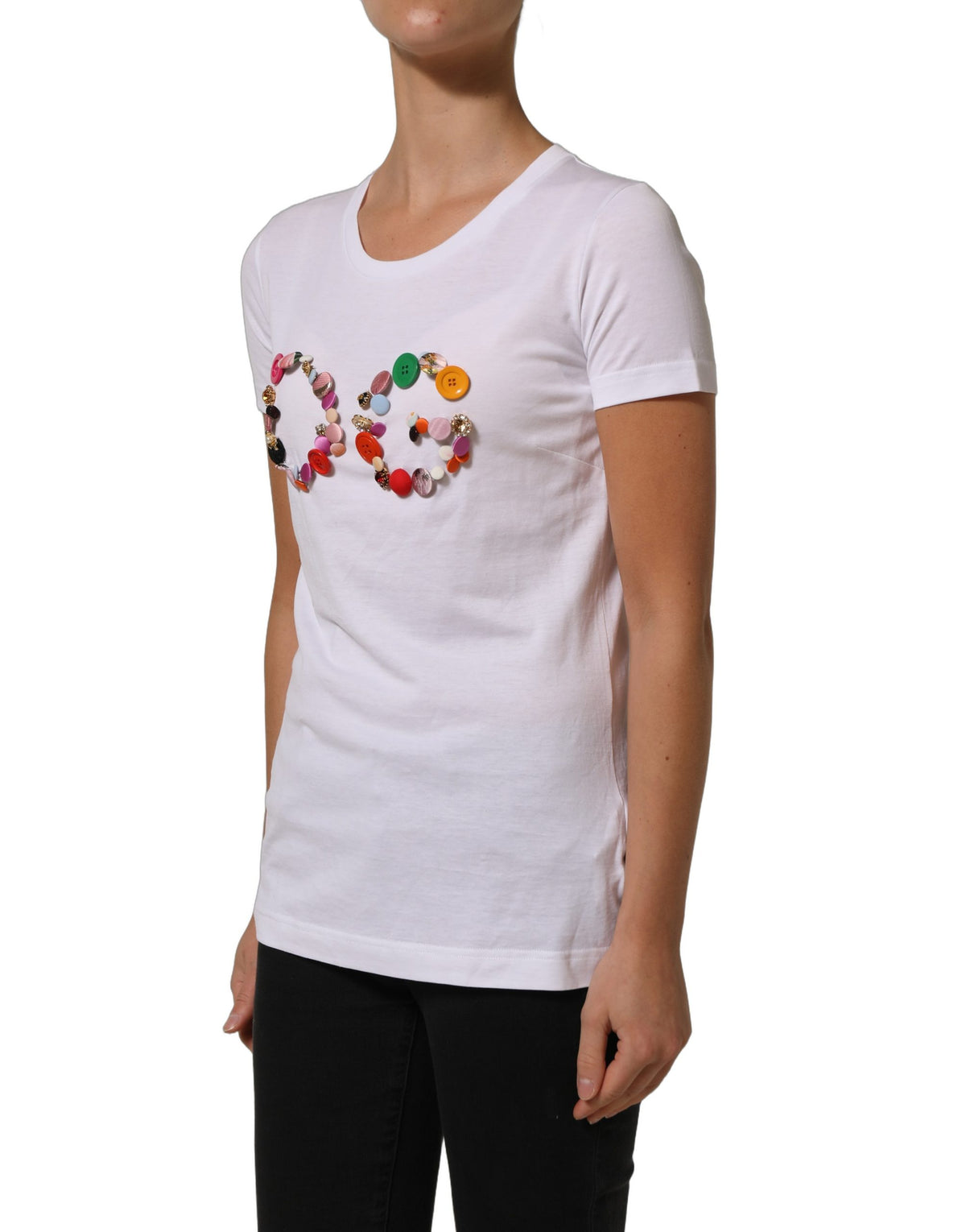 White DG Logo Embellished Round Neck T-shirt