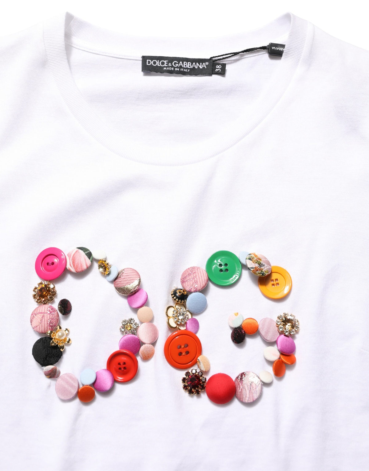 White DG Logo Embellished Round Neck T-shirt