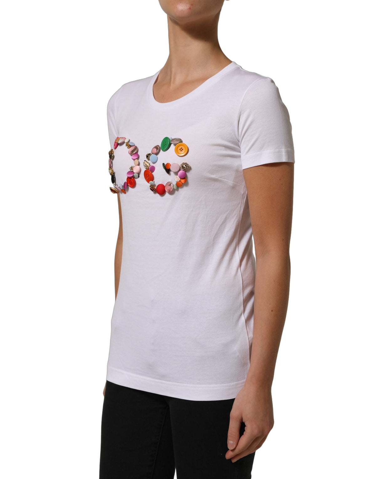 White DG Logo Embellished Round Neck T-shirt