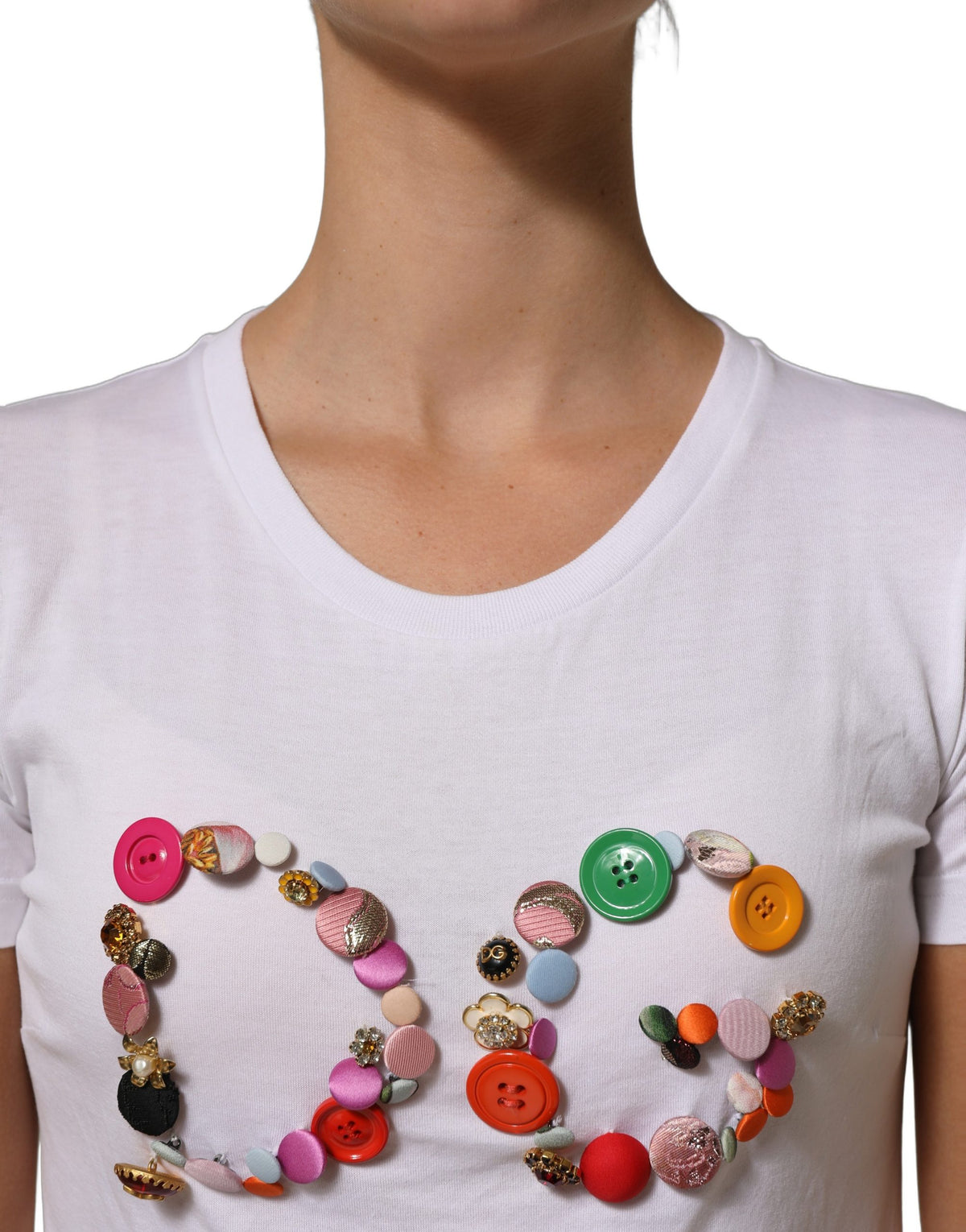 White DG Logo Embellished Round Neck T-shirt