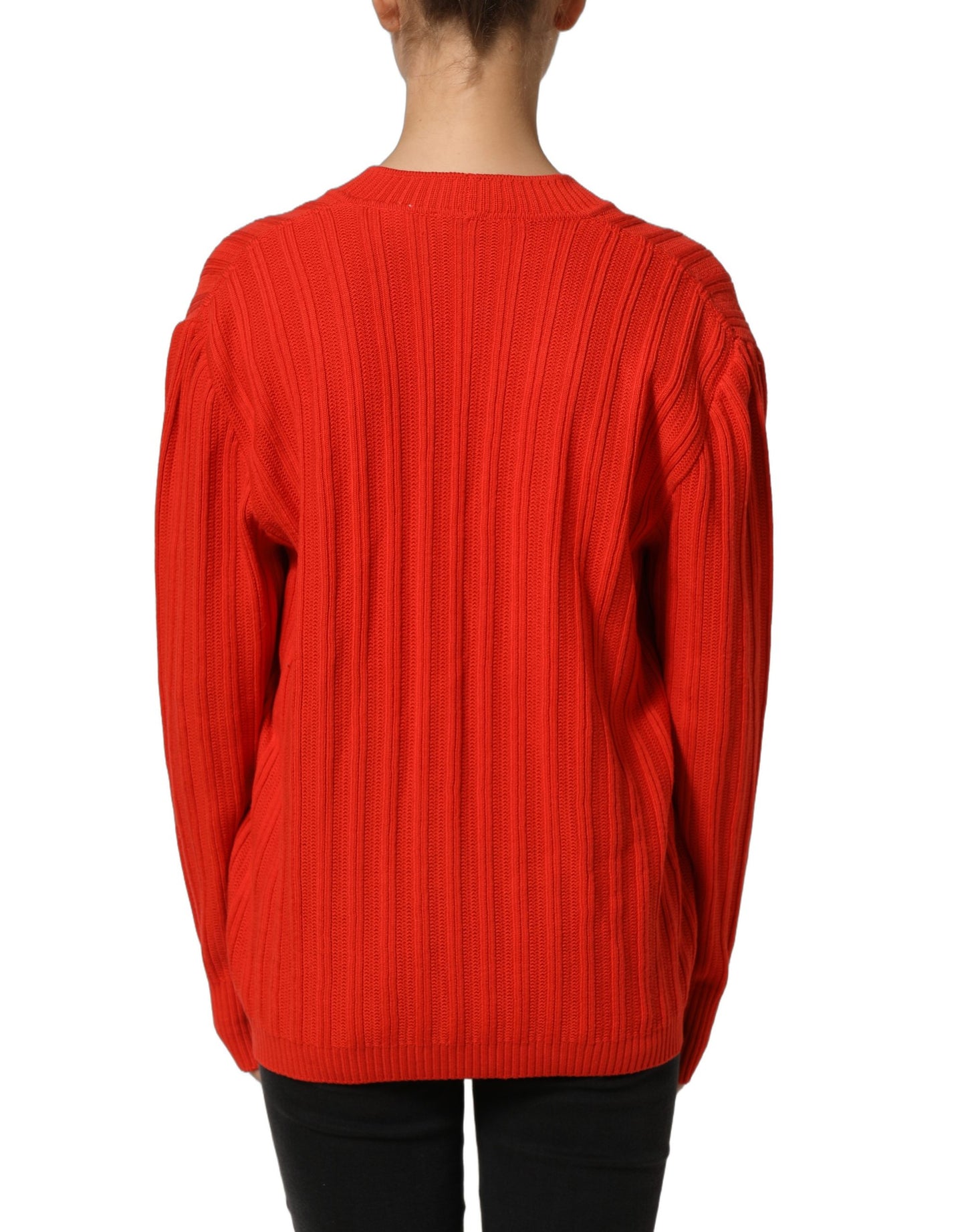 Red Wool Knit ButtonEmbellished Cardigan Sweater