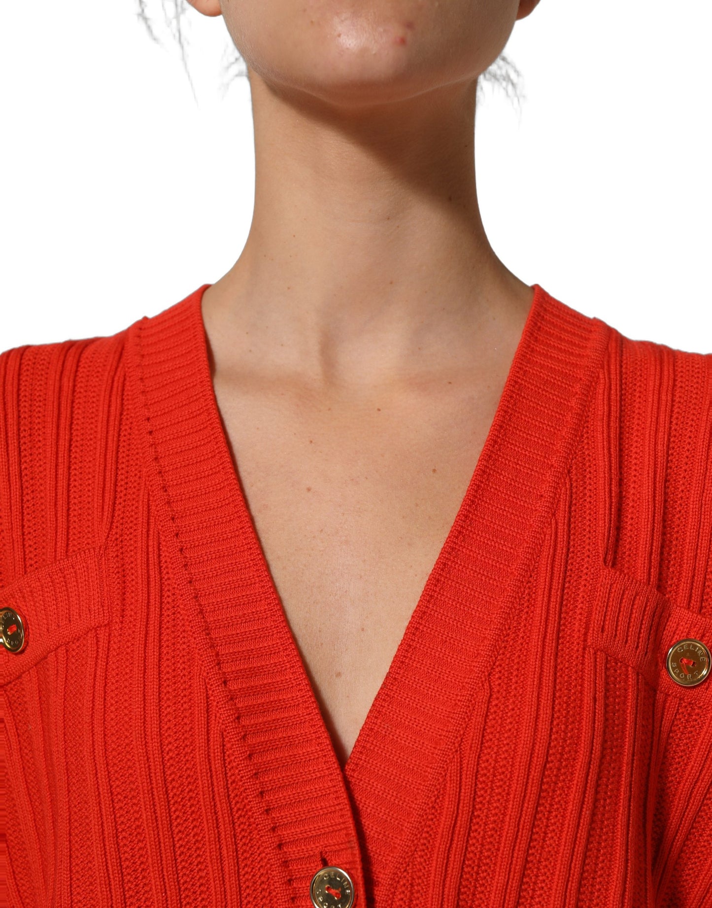 Red Wool Knit ButtonEmbellished Cardigan Sweater