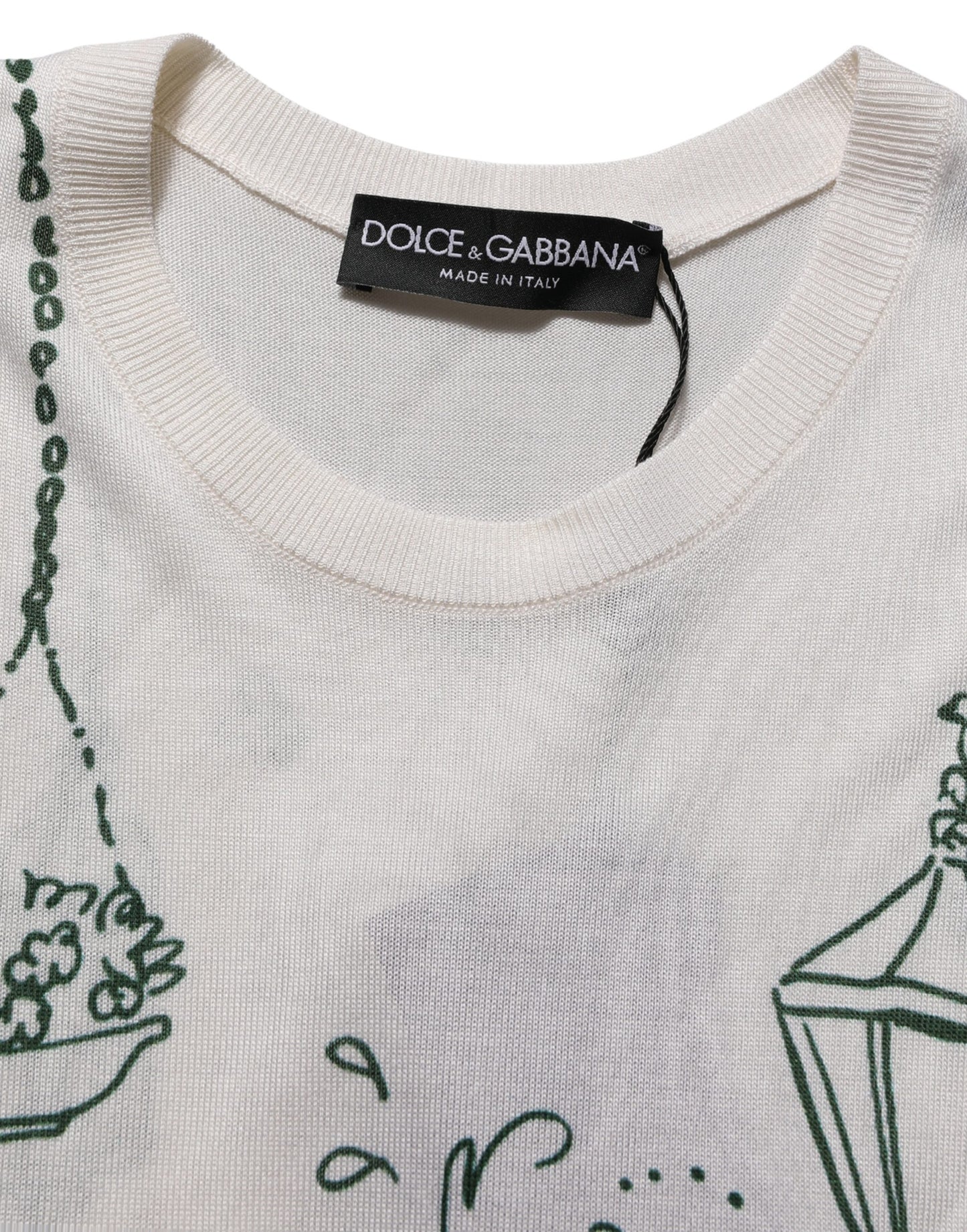 White Silk Knit Garden Fountain Print Tank Top