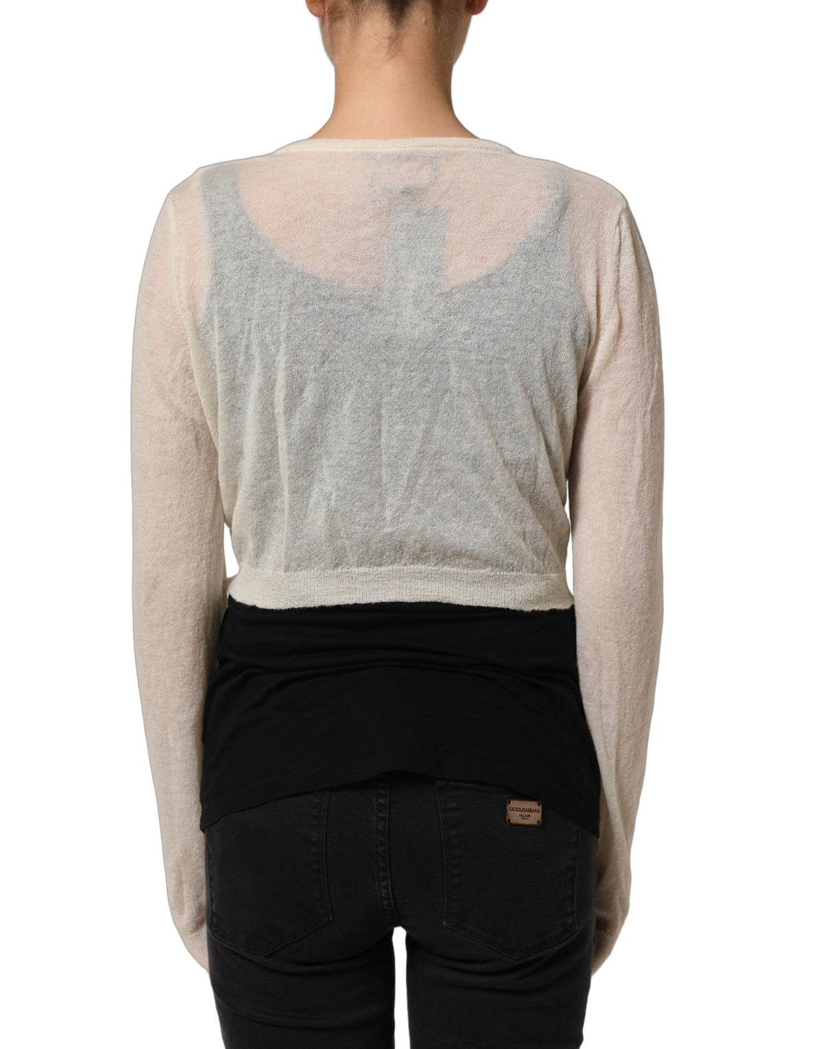 White Knit Cropped Wool Cardigan Sweater