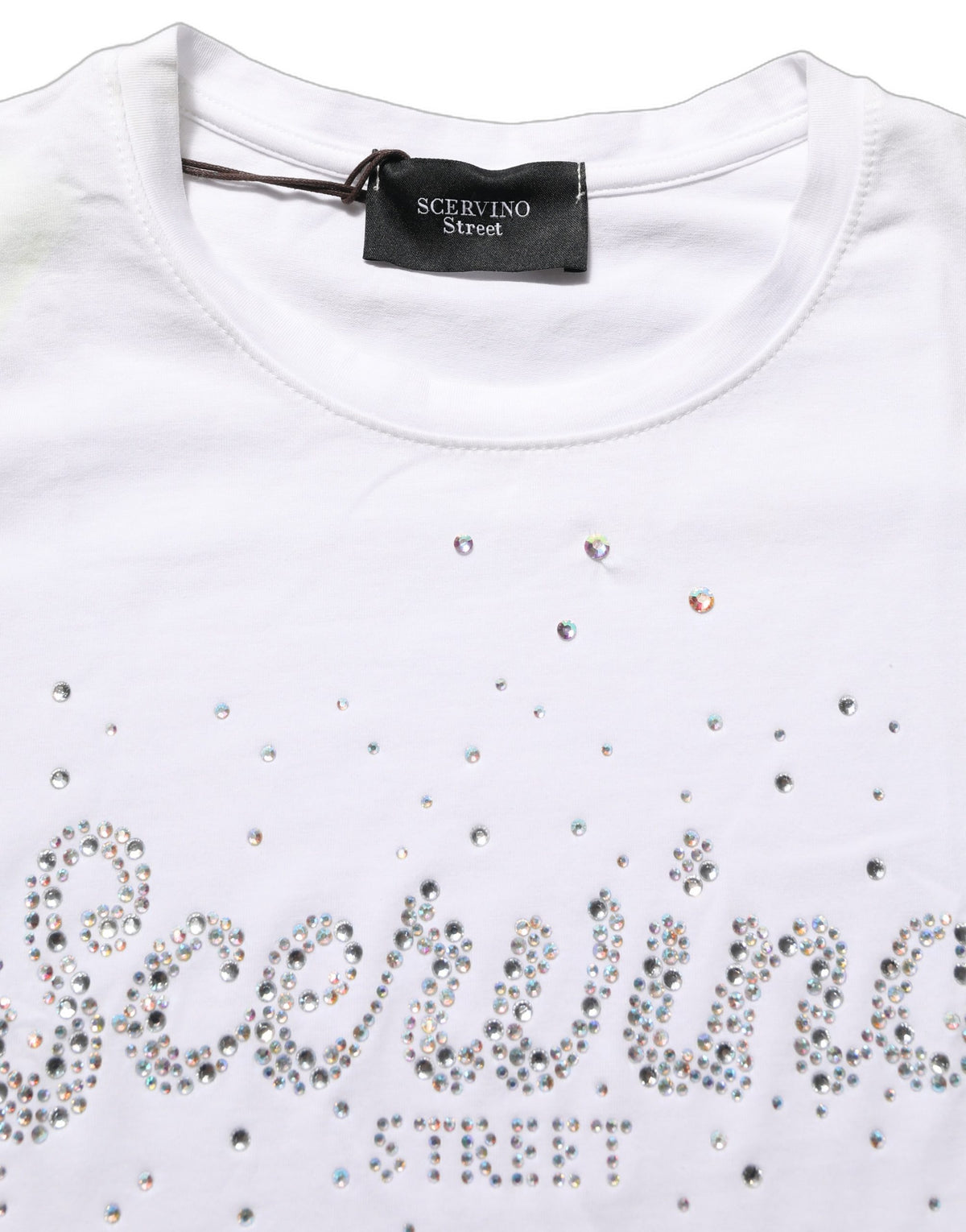 White Crew Neck Short Sleeves Embellished T-shirt