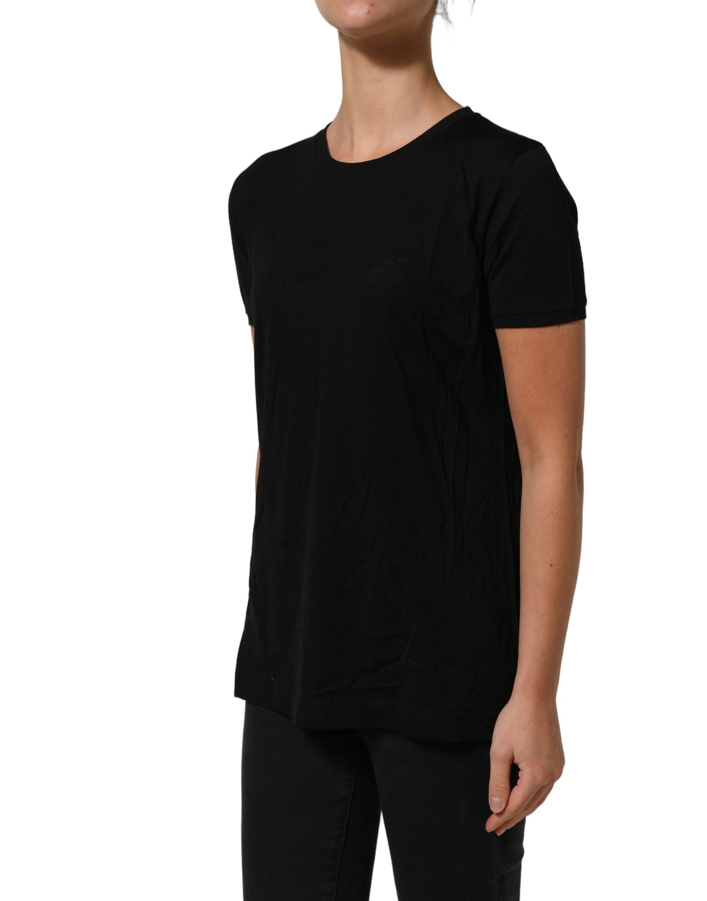 Black Wool Crew Neck Short Sleeves Men T-shirt
