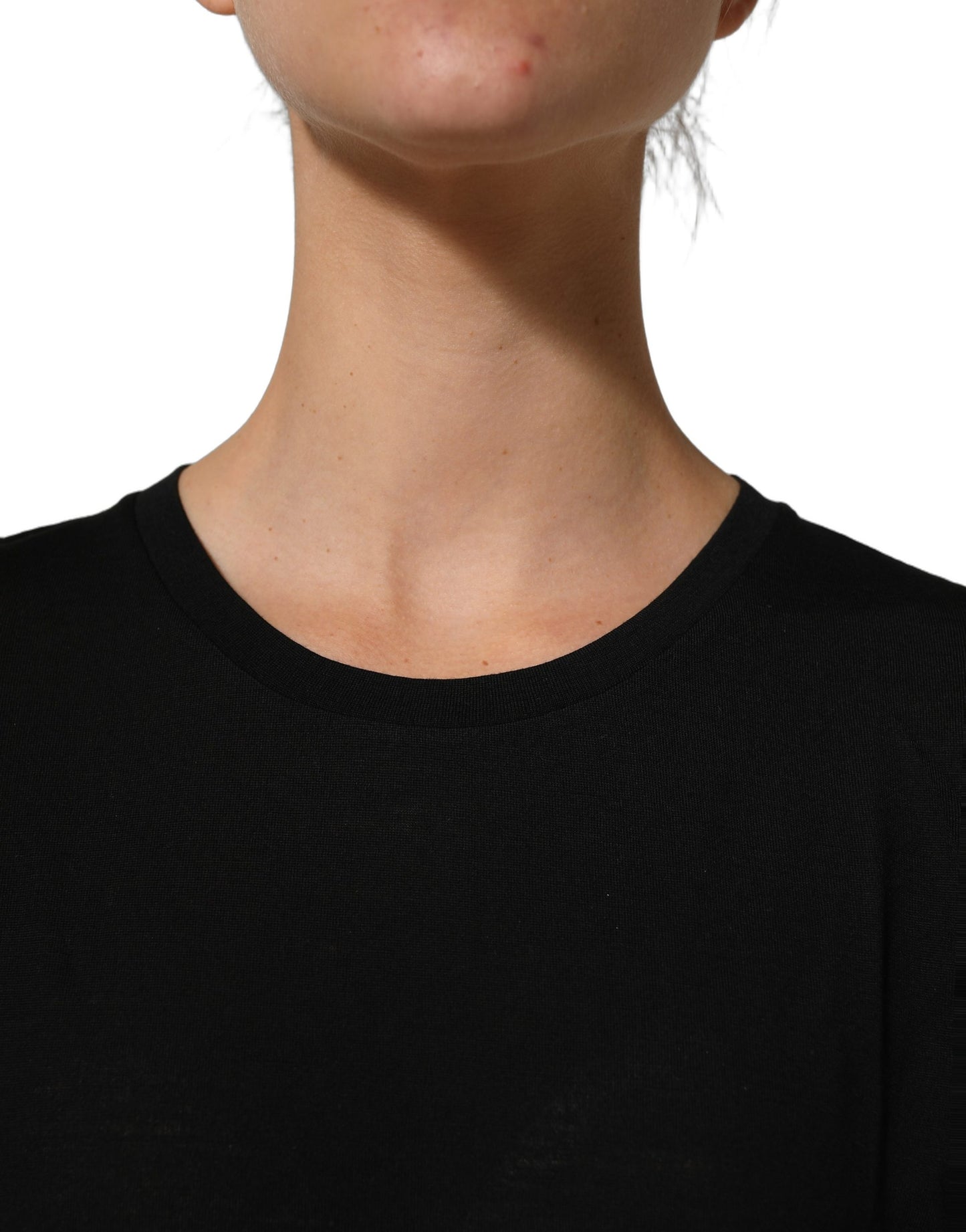 Black Wool Crew Neck Short Sleeves Men T-shirt