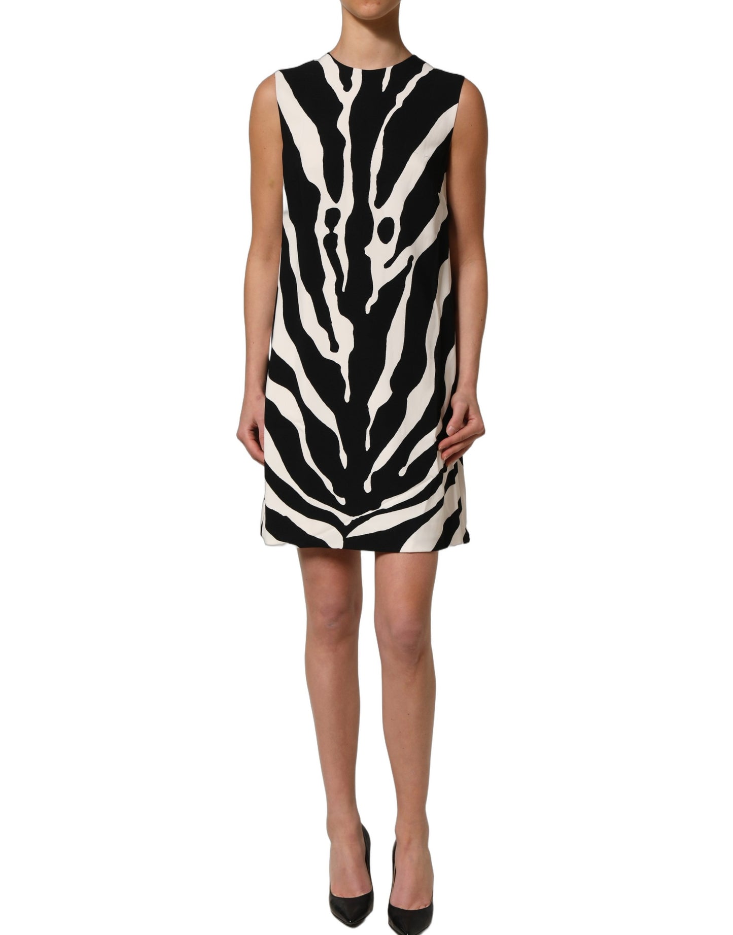 Black White Zebra Print Viscose Mini Dress