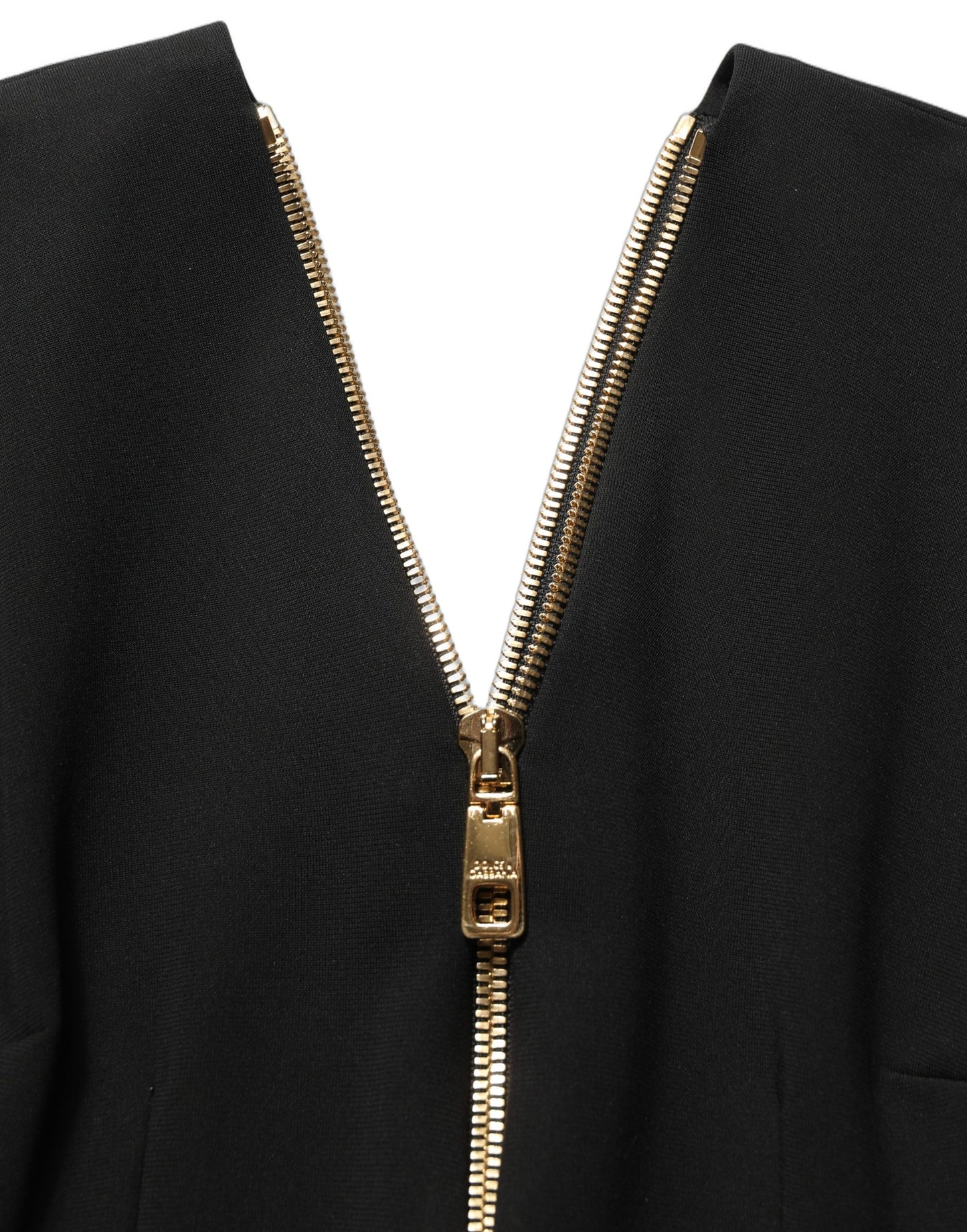 Black Long Sleeves Front Zipper Midi Dress