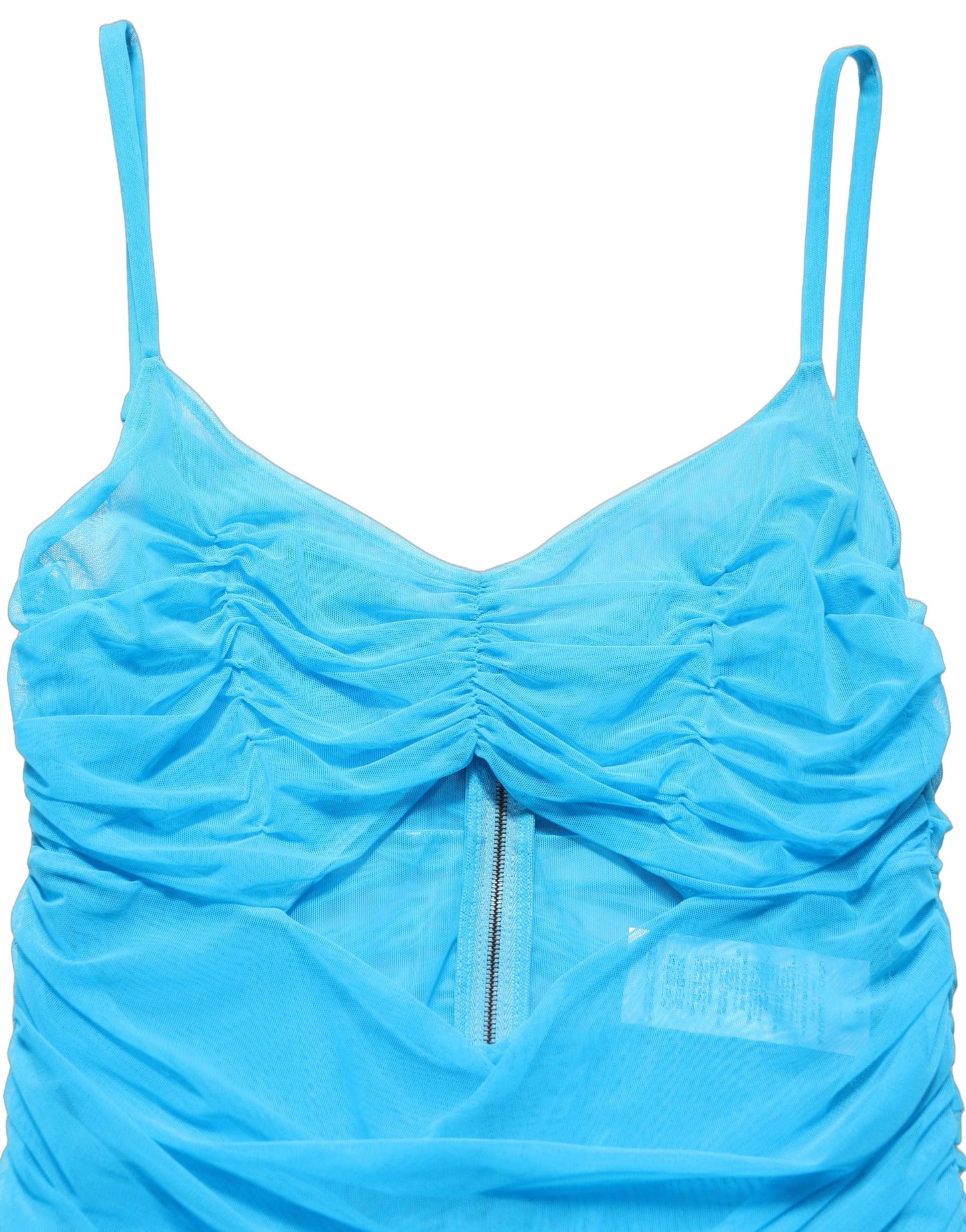 Blue Nylon Pleated Chiffon CutOut Gown Dress