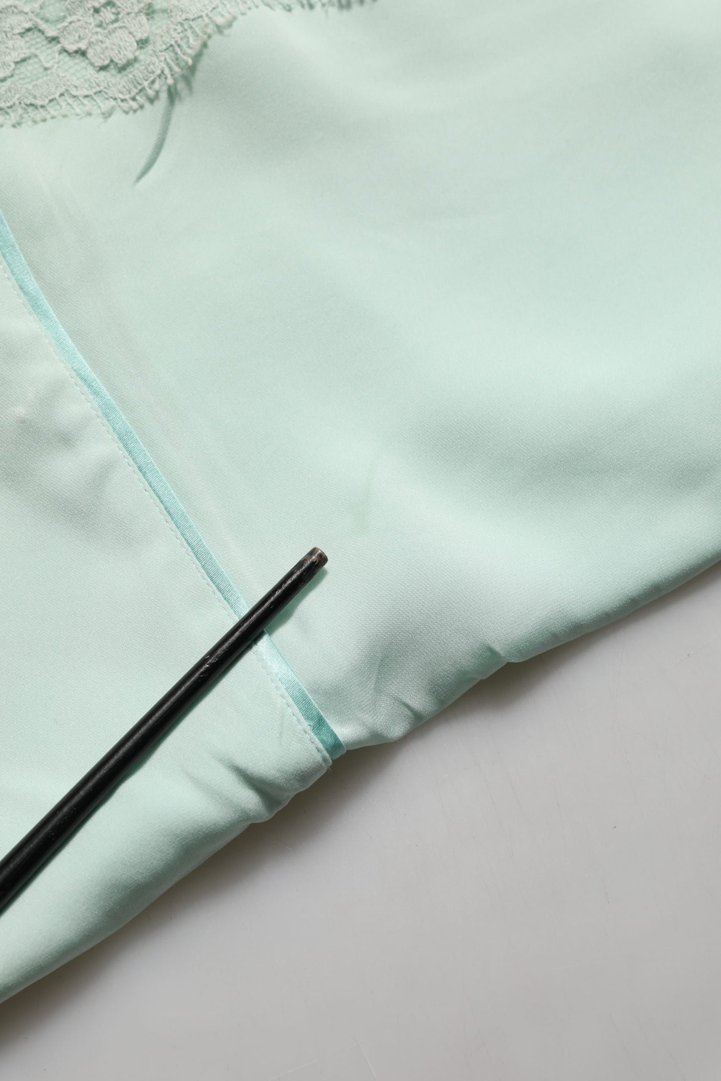 Mint Green Silk Lace Trim Abaya Maxi Dress
