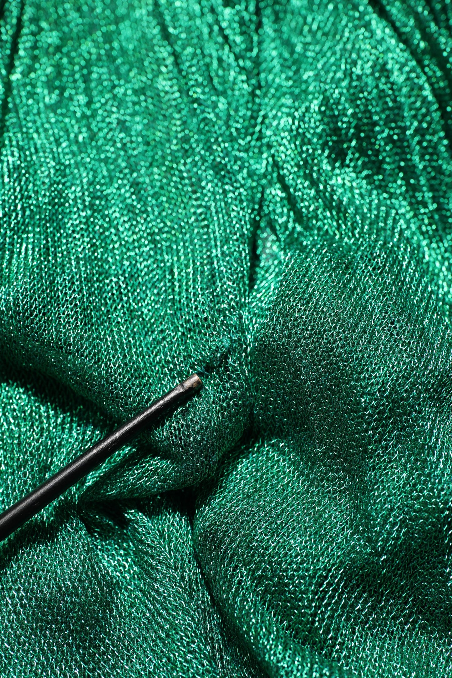 Metallic Green Sleeveless Plissé Gown Dress