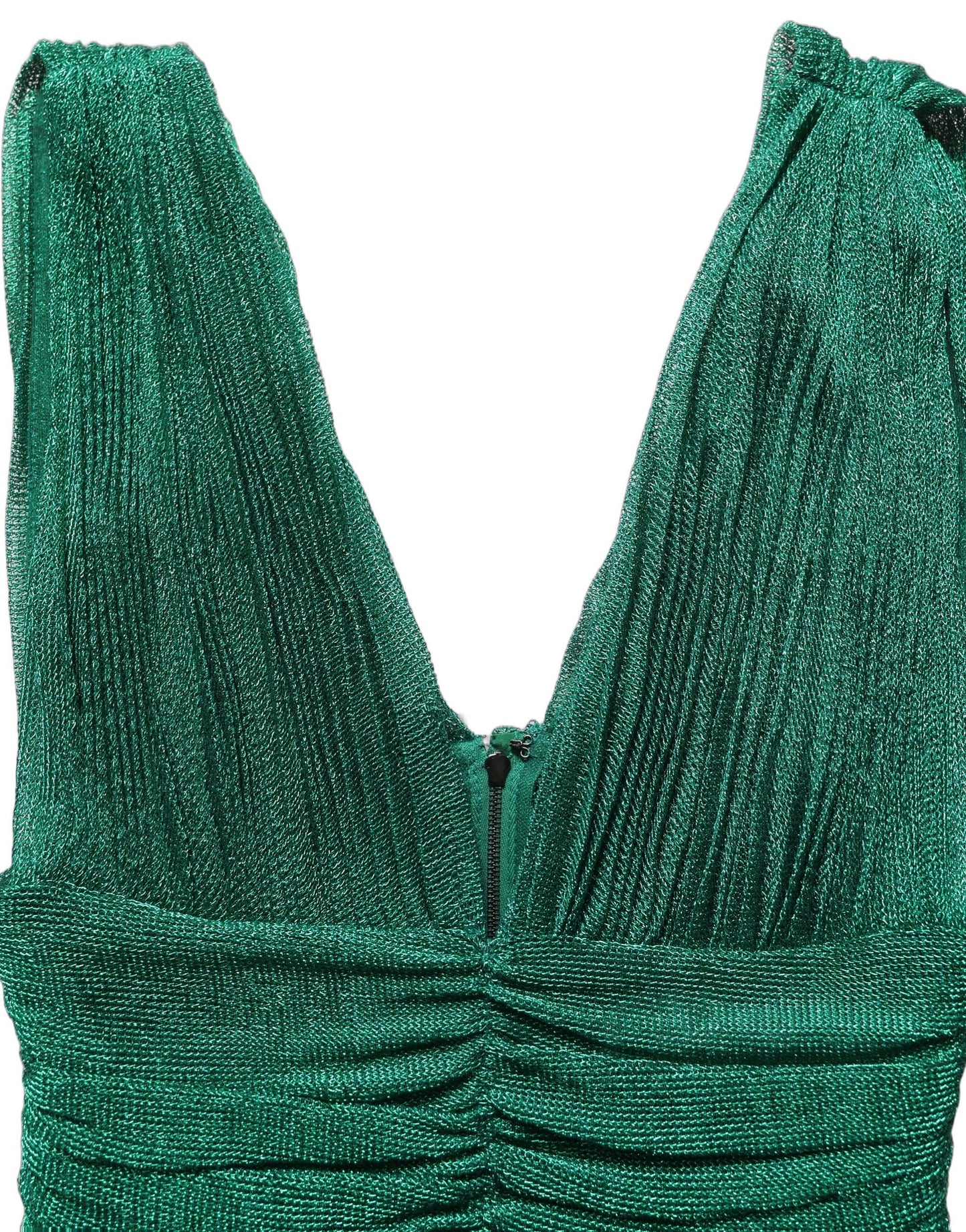 Metallic Green Sleeveless Plissé Gown Dress