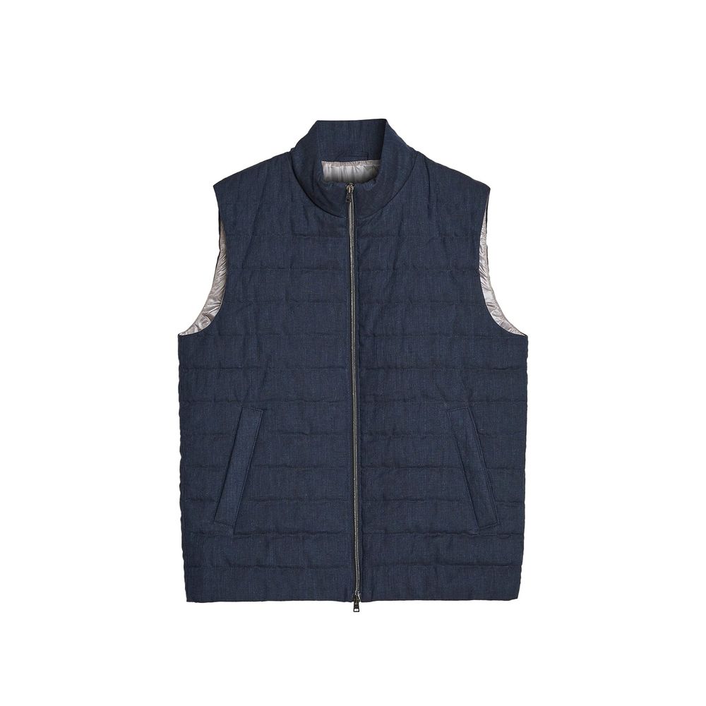 Blue Linen Sleeveless Jacket