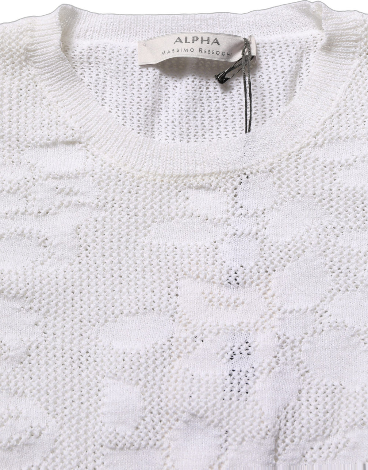 White Floral Lace Knit Fabric Short Sleeves Blouse Top