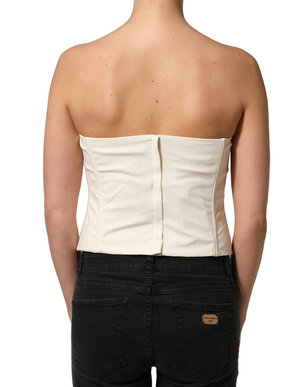 Off White Strapless Sweetheart Neck Top