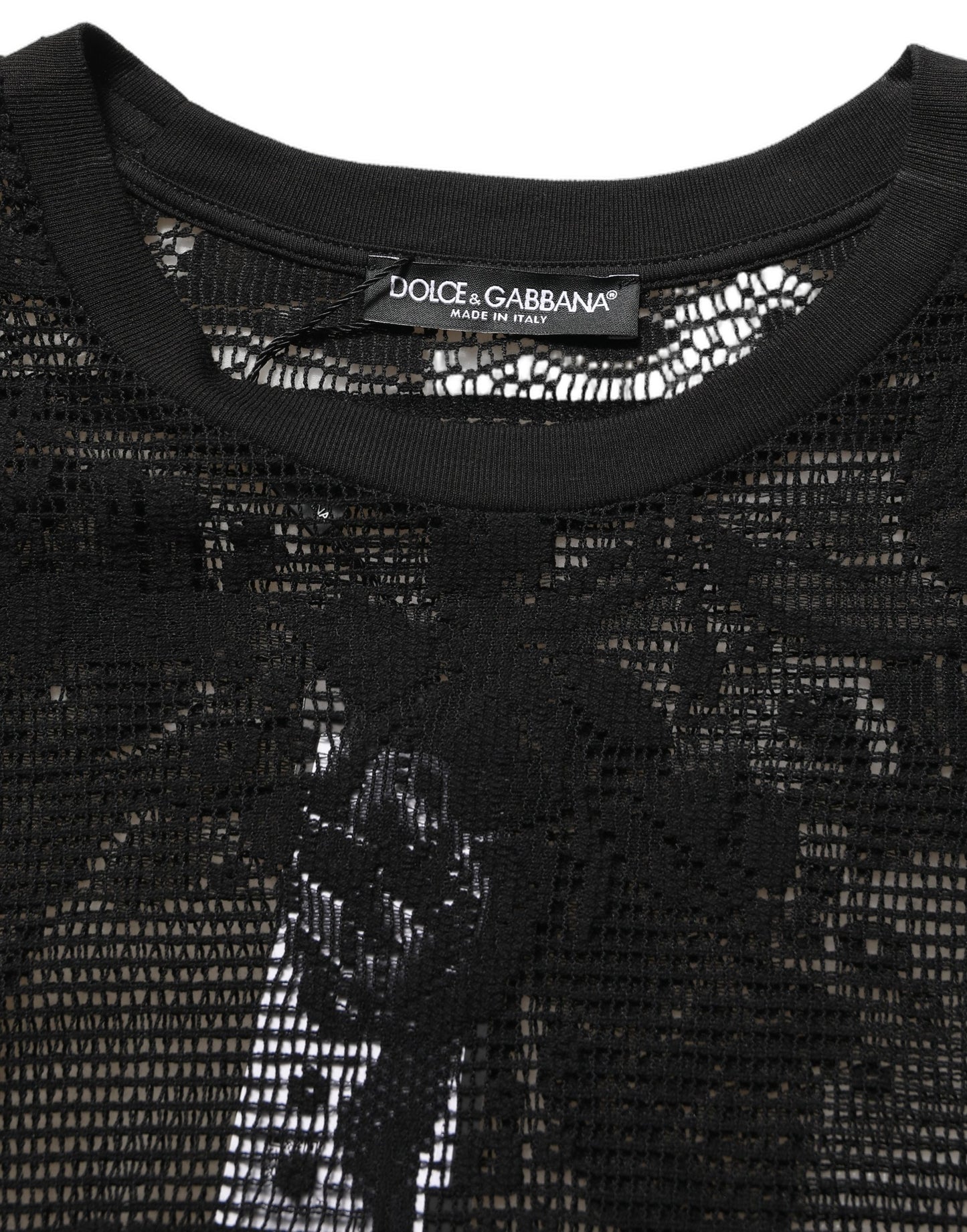 Black Cotton Floral Lace Crew Neck T-shirt