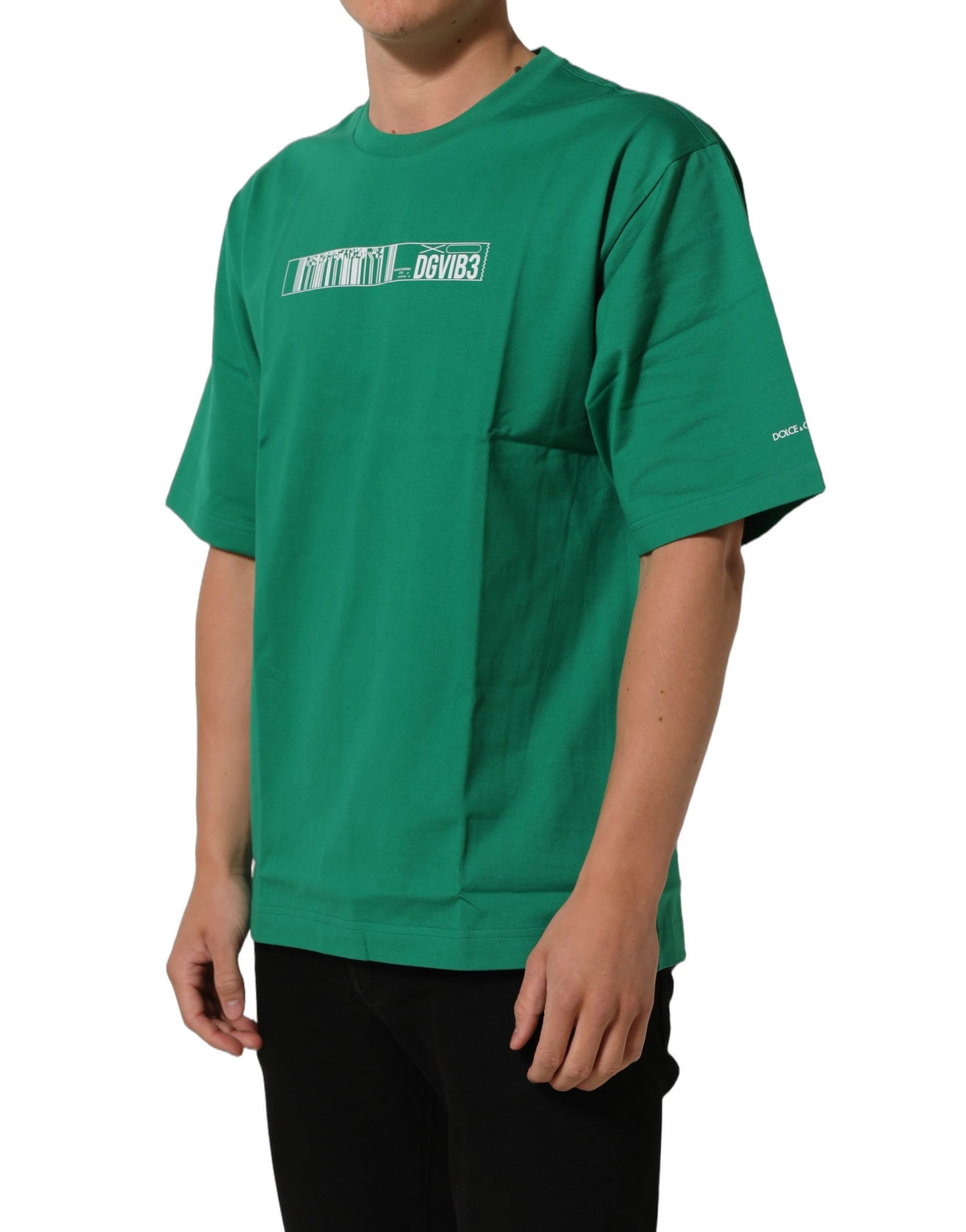 Green Cotton DGVIB3 Print Crew Neck T-shirt