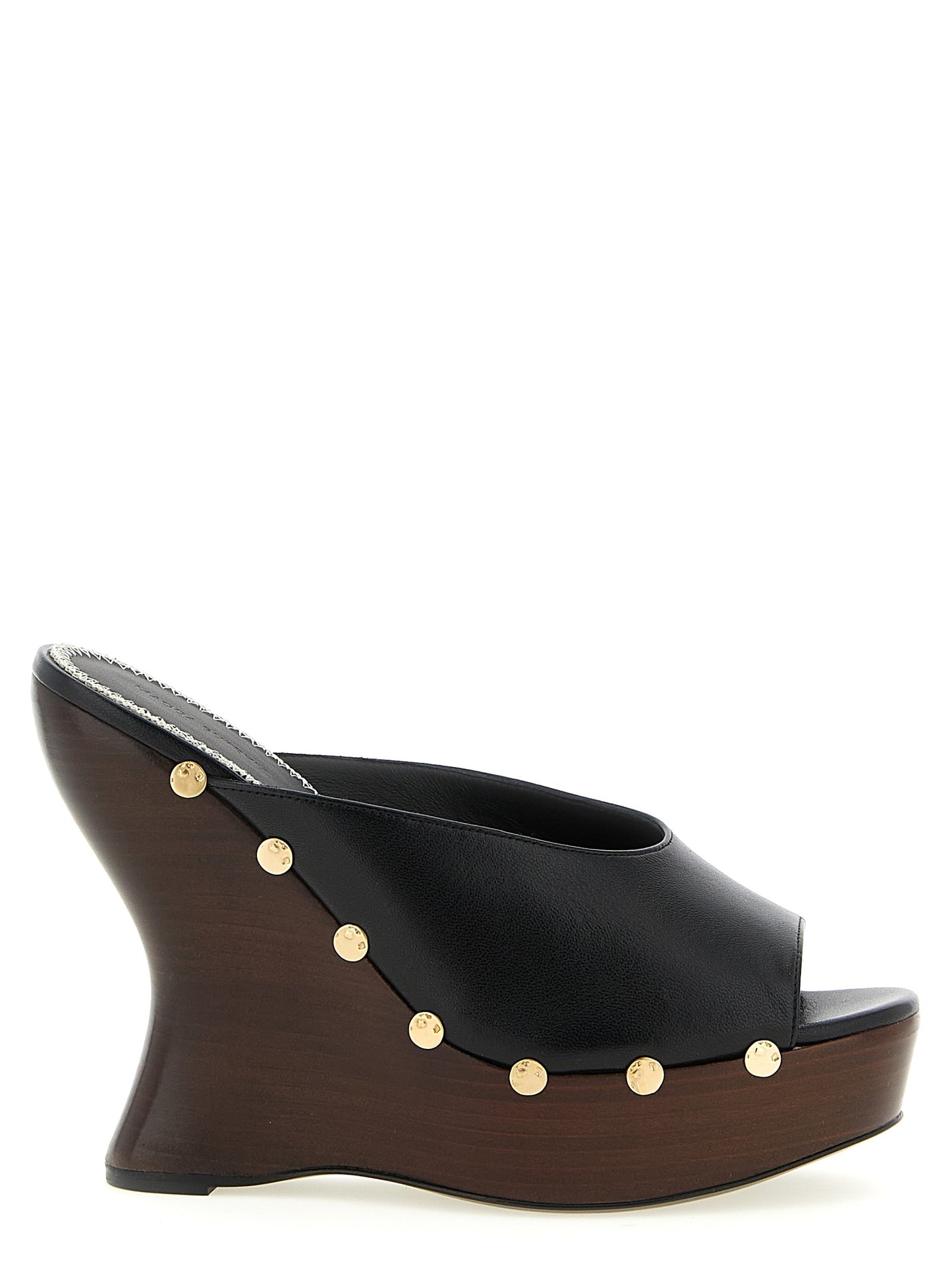 Black Calfskin Wedge Sandals