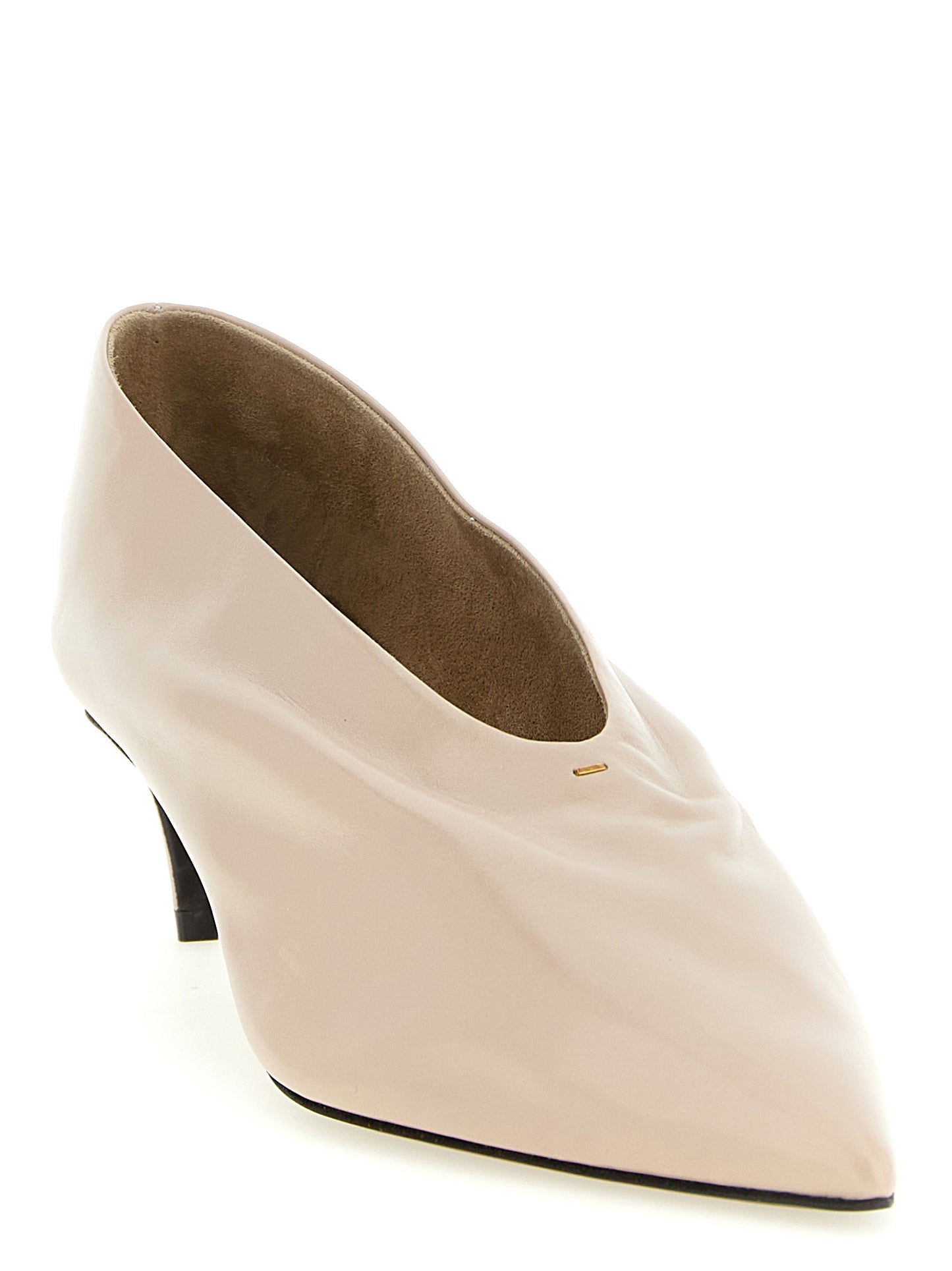 Beige Calfskin Mid Heel Pumps