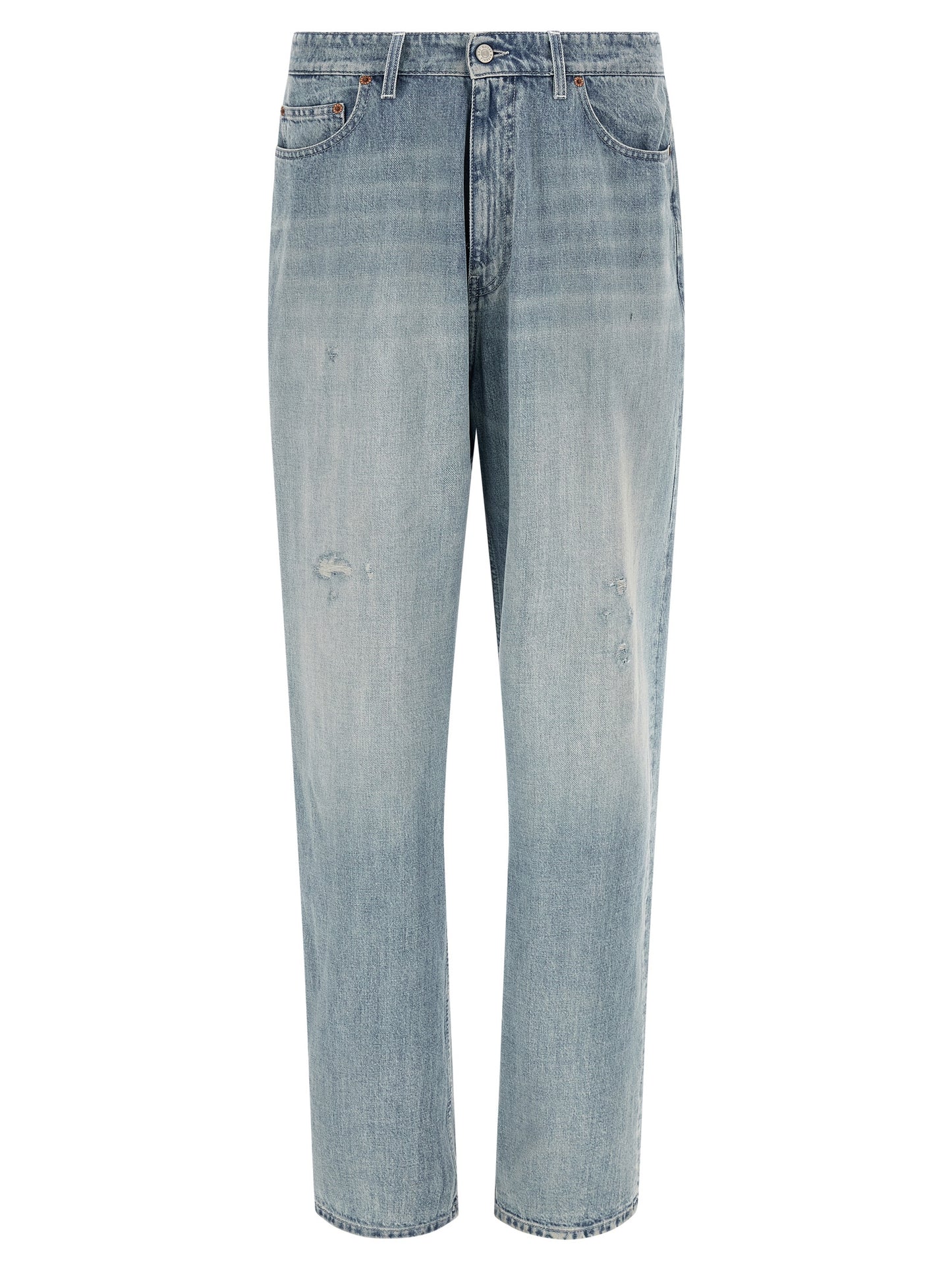 Blue Cotton Straight-Leg Jeans