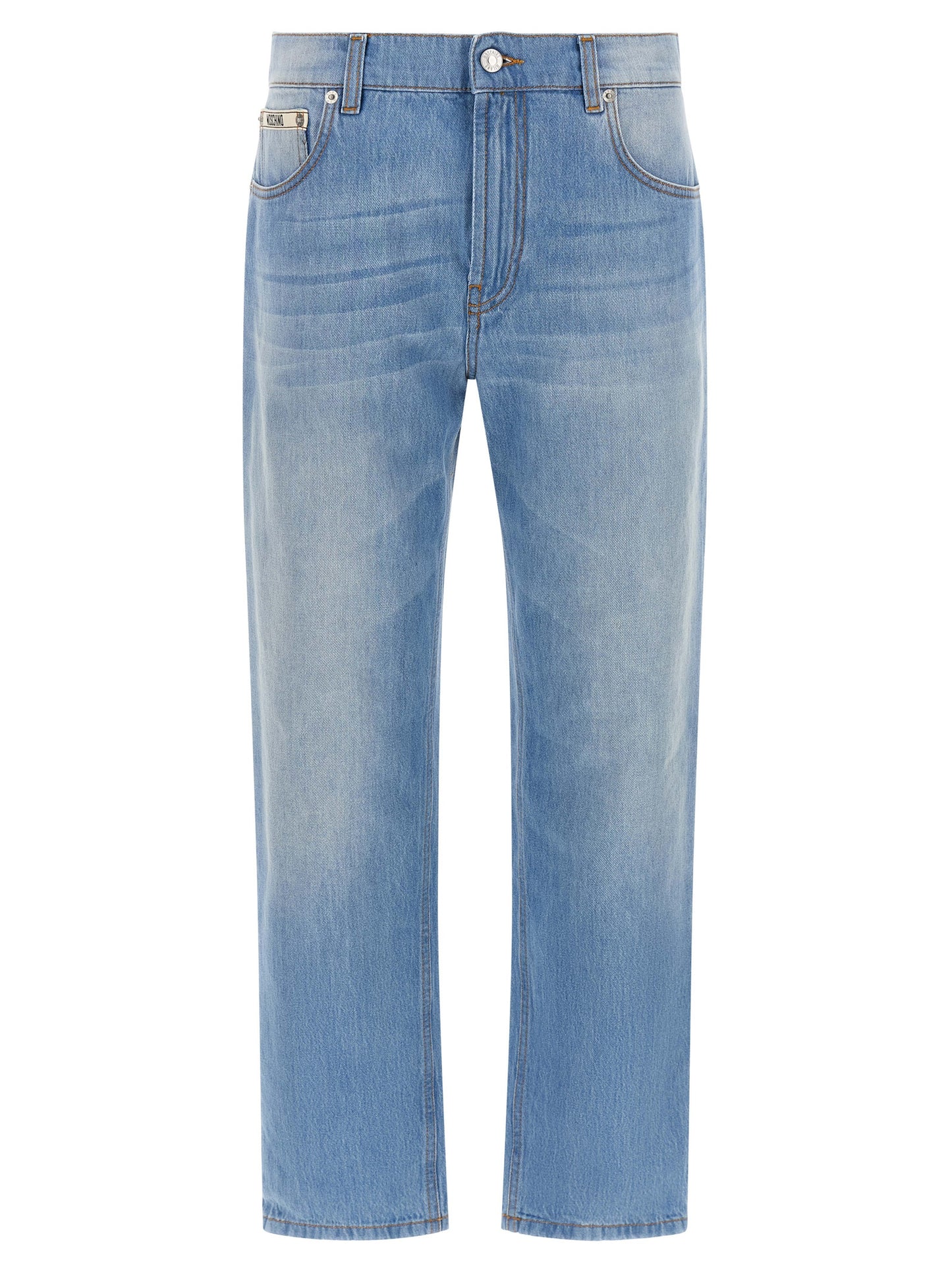 Blue Cotton Straight-Leg Jeans