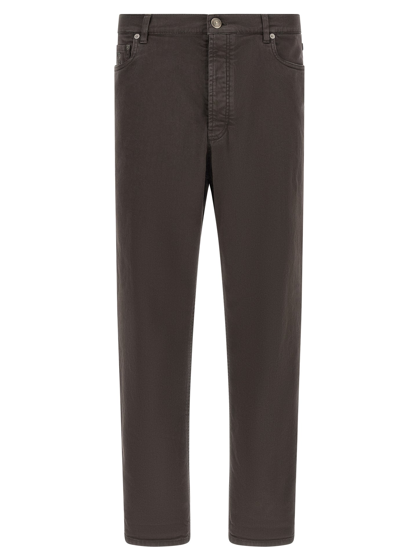 Brown Cotton Straight-Leg Jeans
