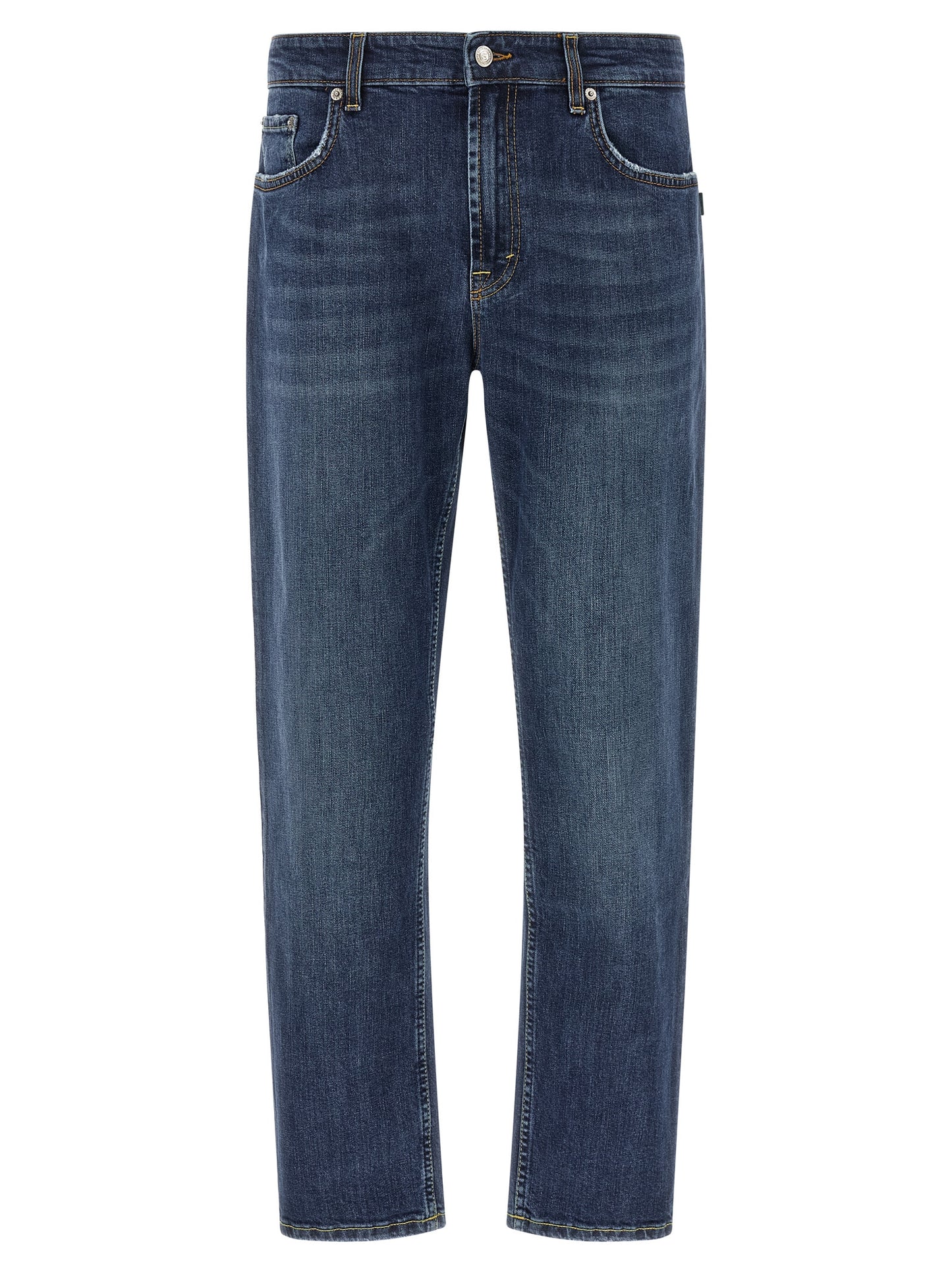 Blue Cotton Cropped Jeans