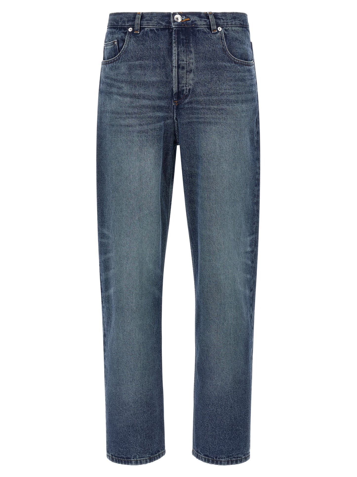 Blue Cotton Straight-Leg Jeans