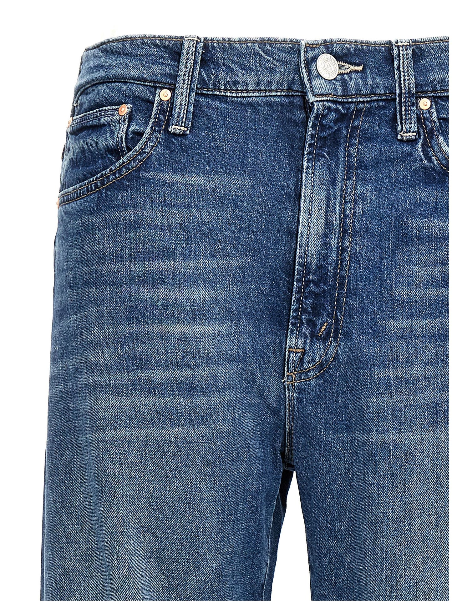 Blue Cotton Straight-Leg Jeans