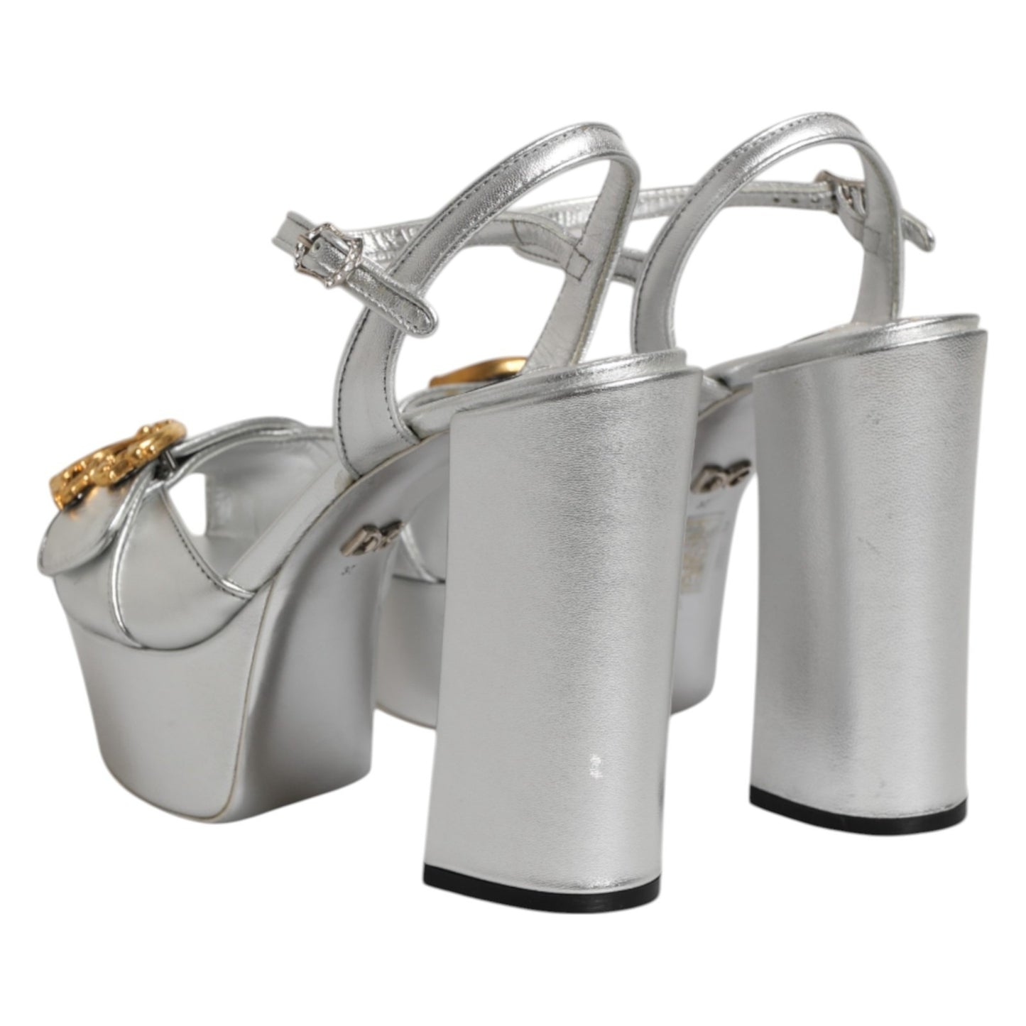 Silver Logo Ankle Strap Heels Sandals Shoes