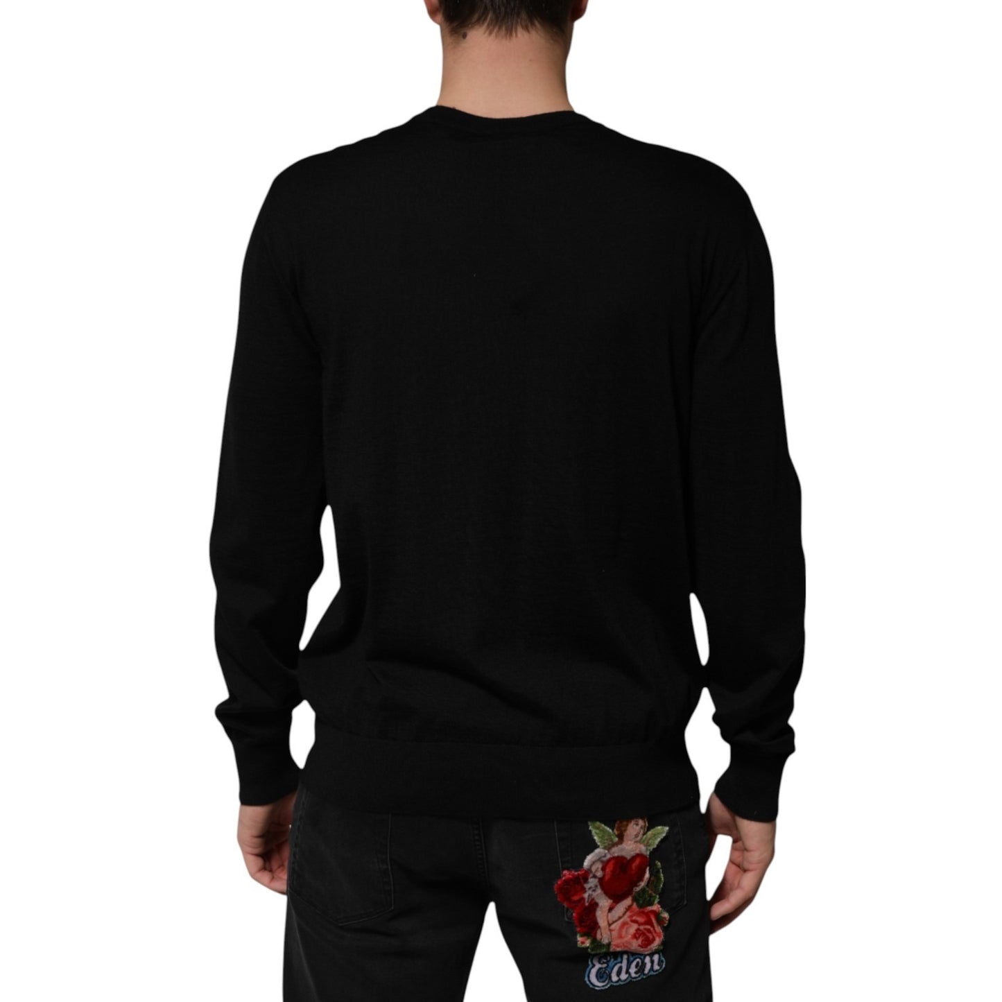 Black Cashmere Cherub Print Baroque Sweater