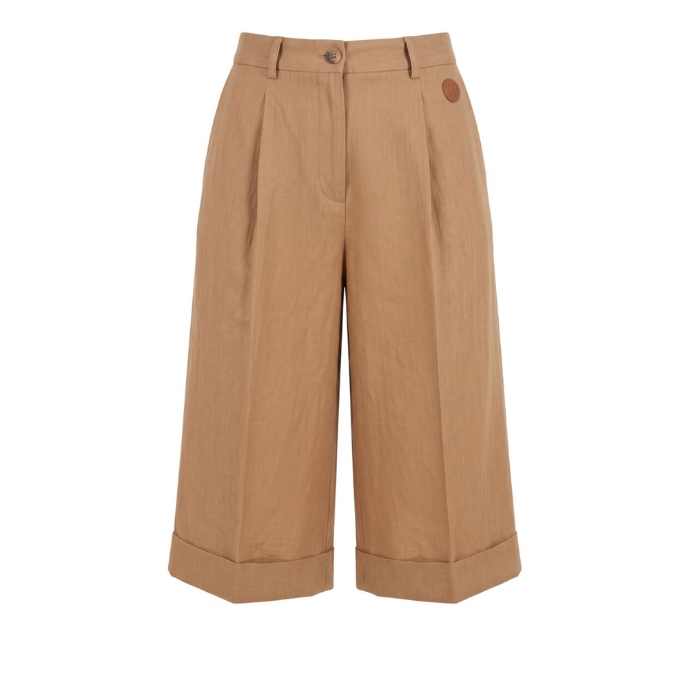 Beige Viscose Women Shorts