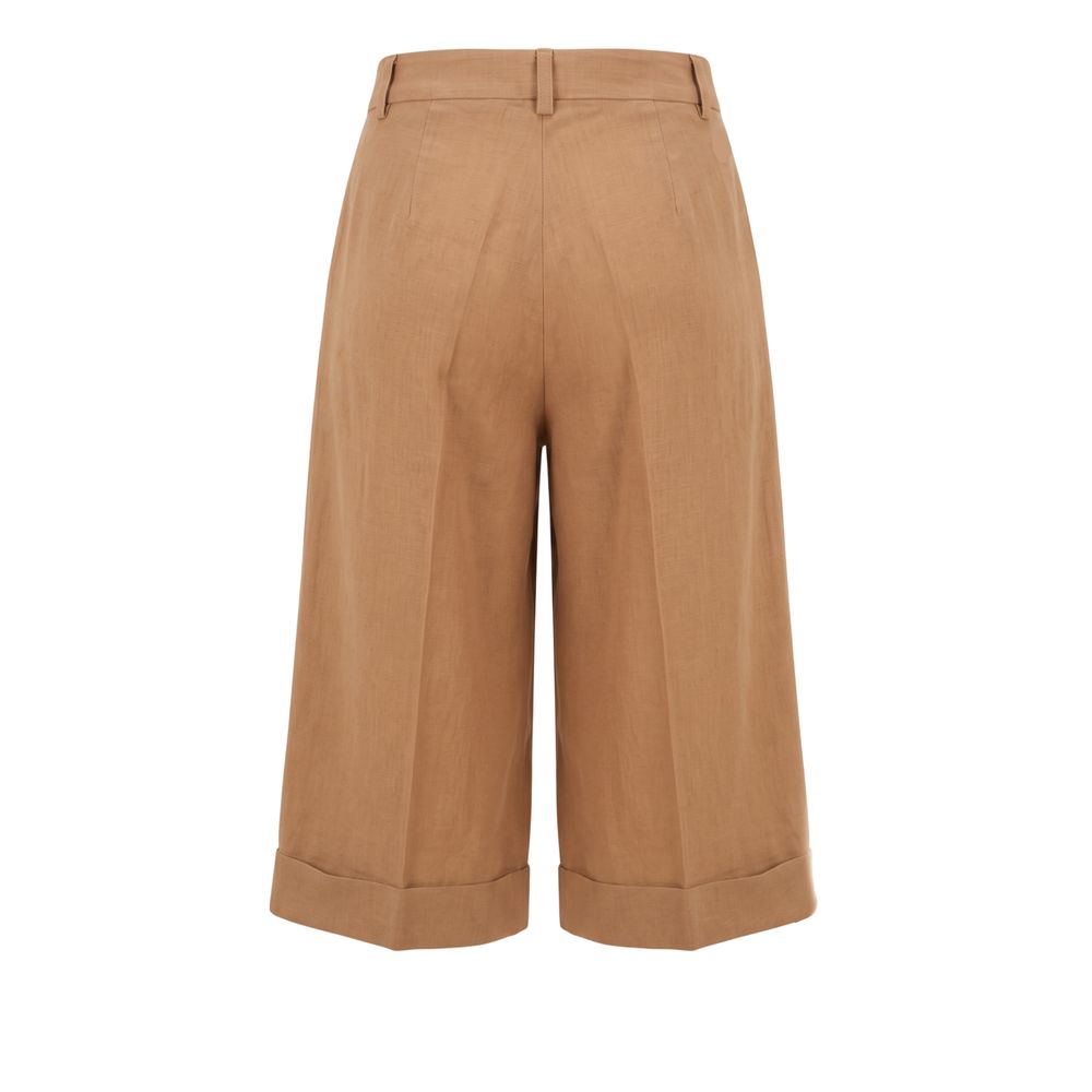 Beige Viscose Women Shorts