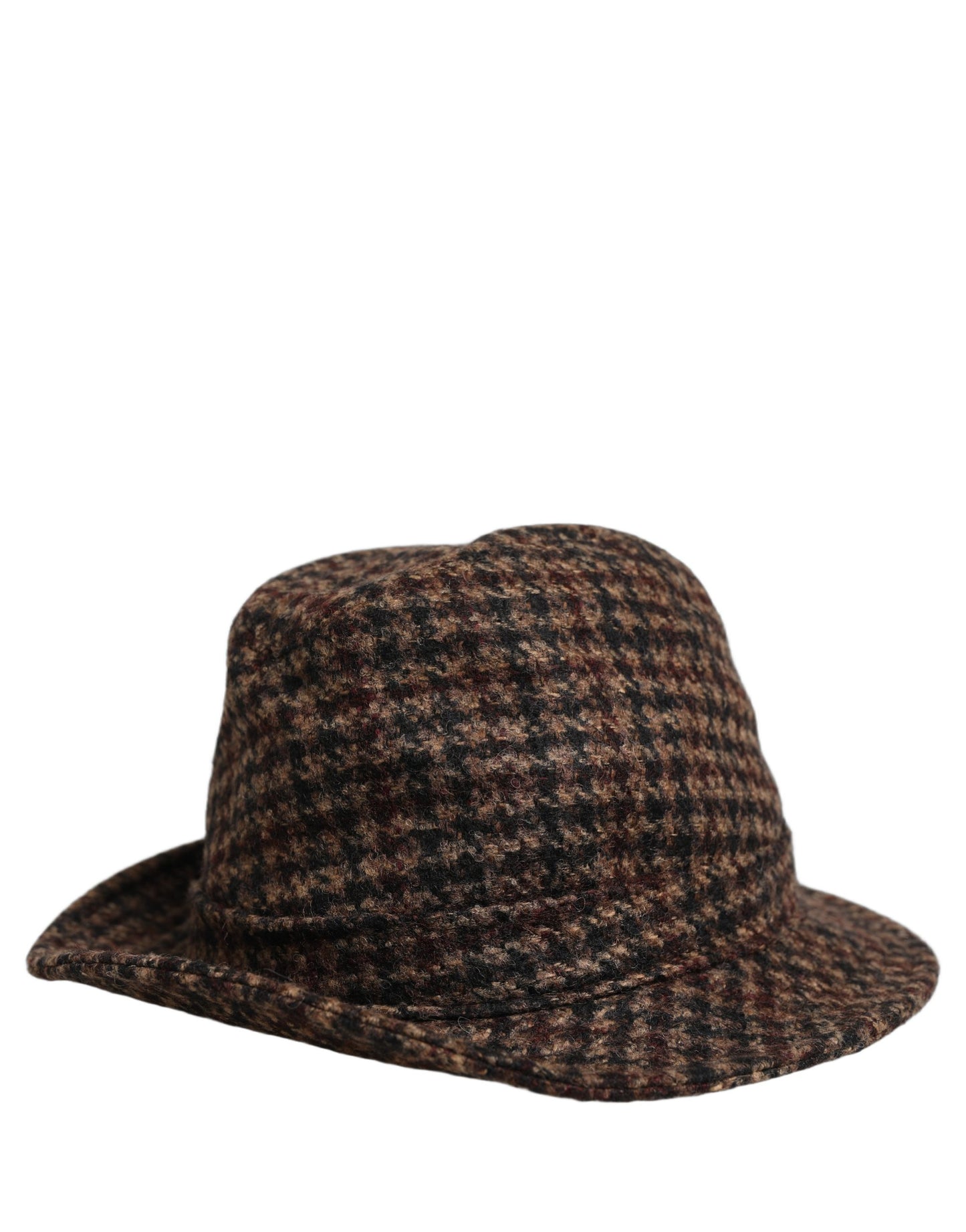 Brown Checkered Wool Tweed Fedora Capello Hats