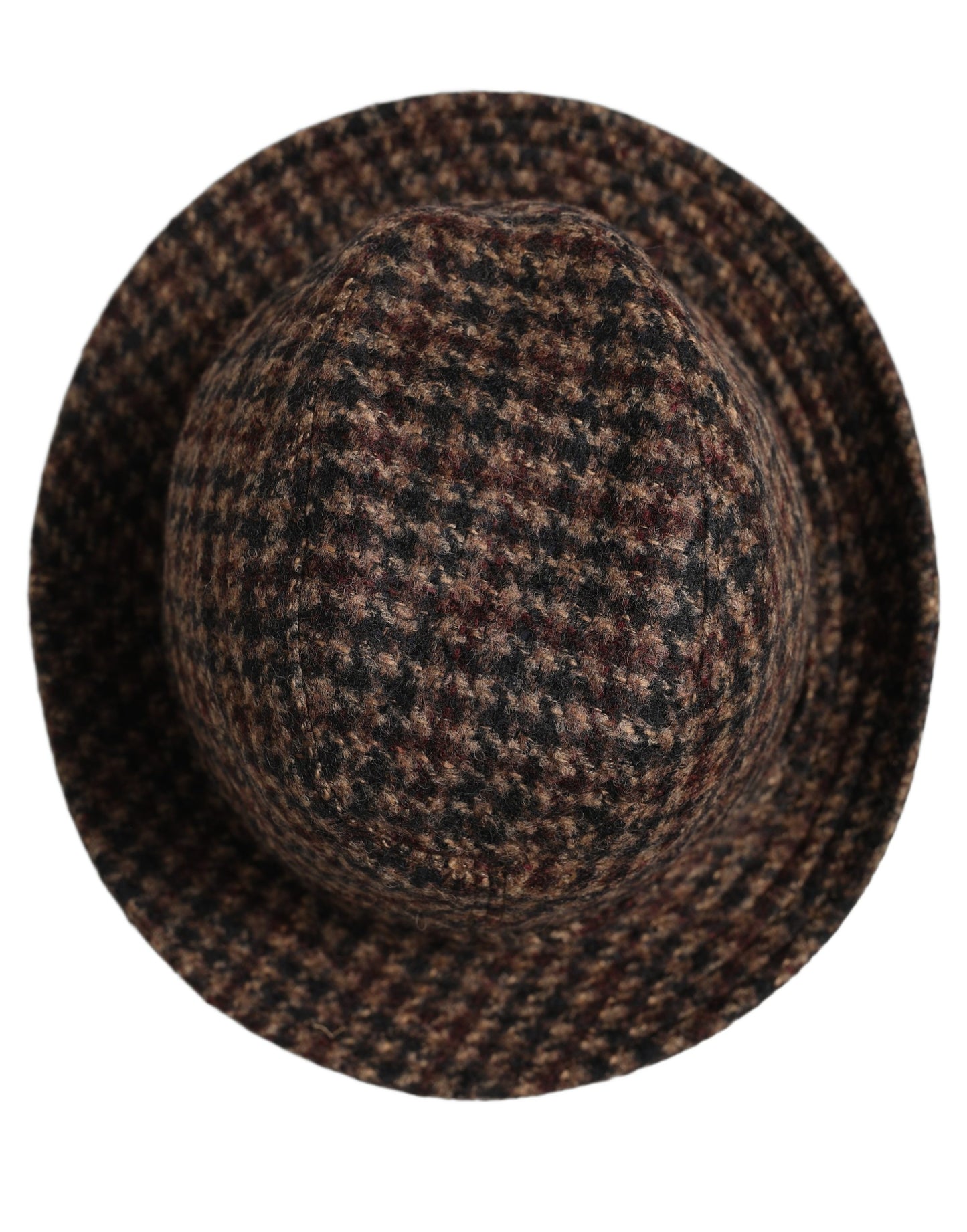 Brown Checkered Wool Tweed Fedora Capello Hats