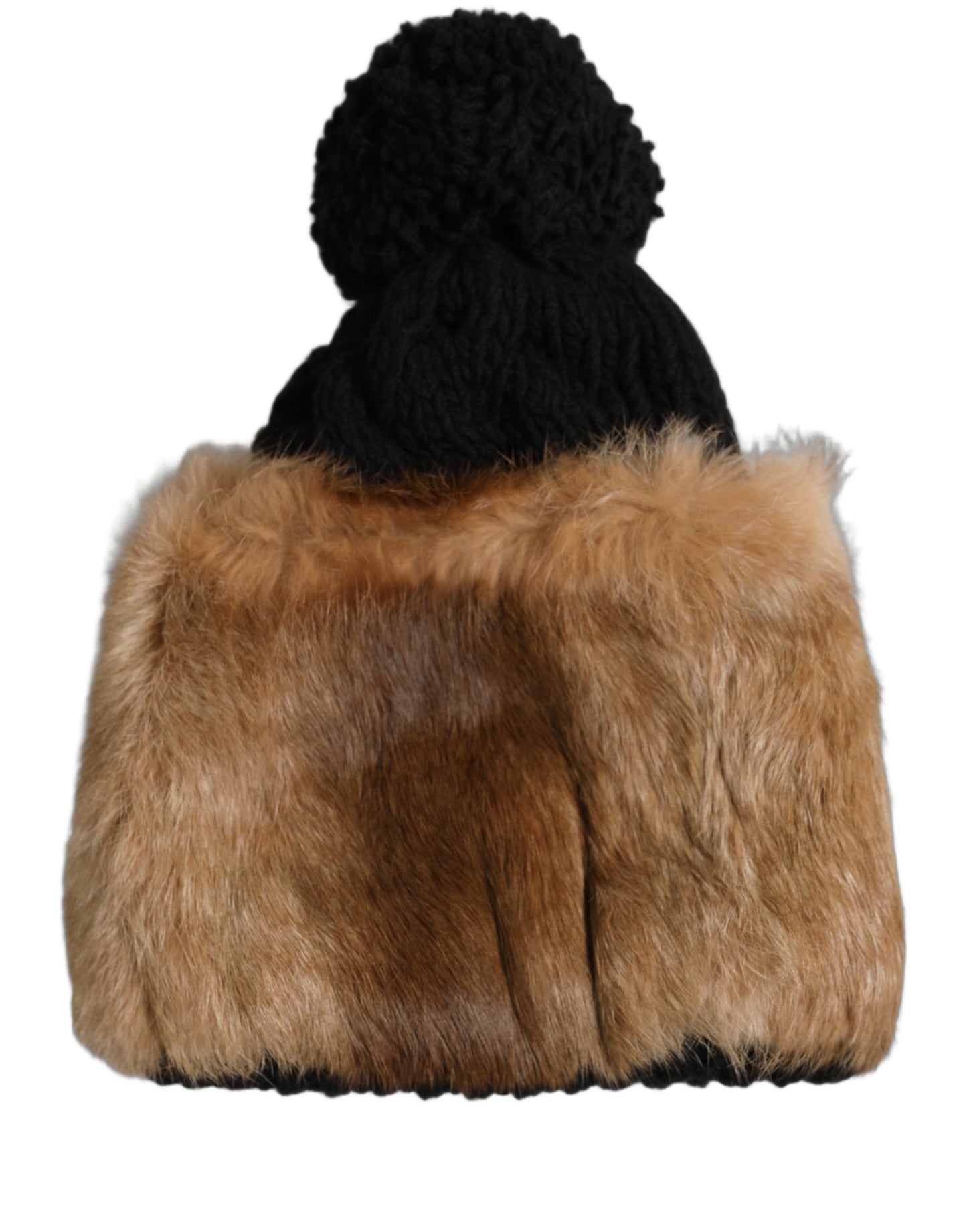 Black Brown Dyed Rabbit Real Fur Winter Beanie Hat