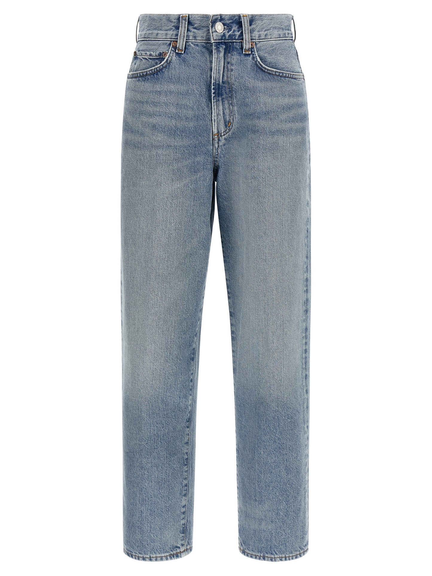 Blue Cotton Straight-Leg Jeans