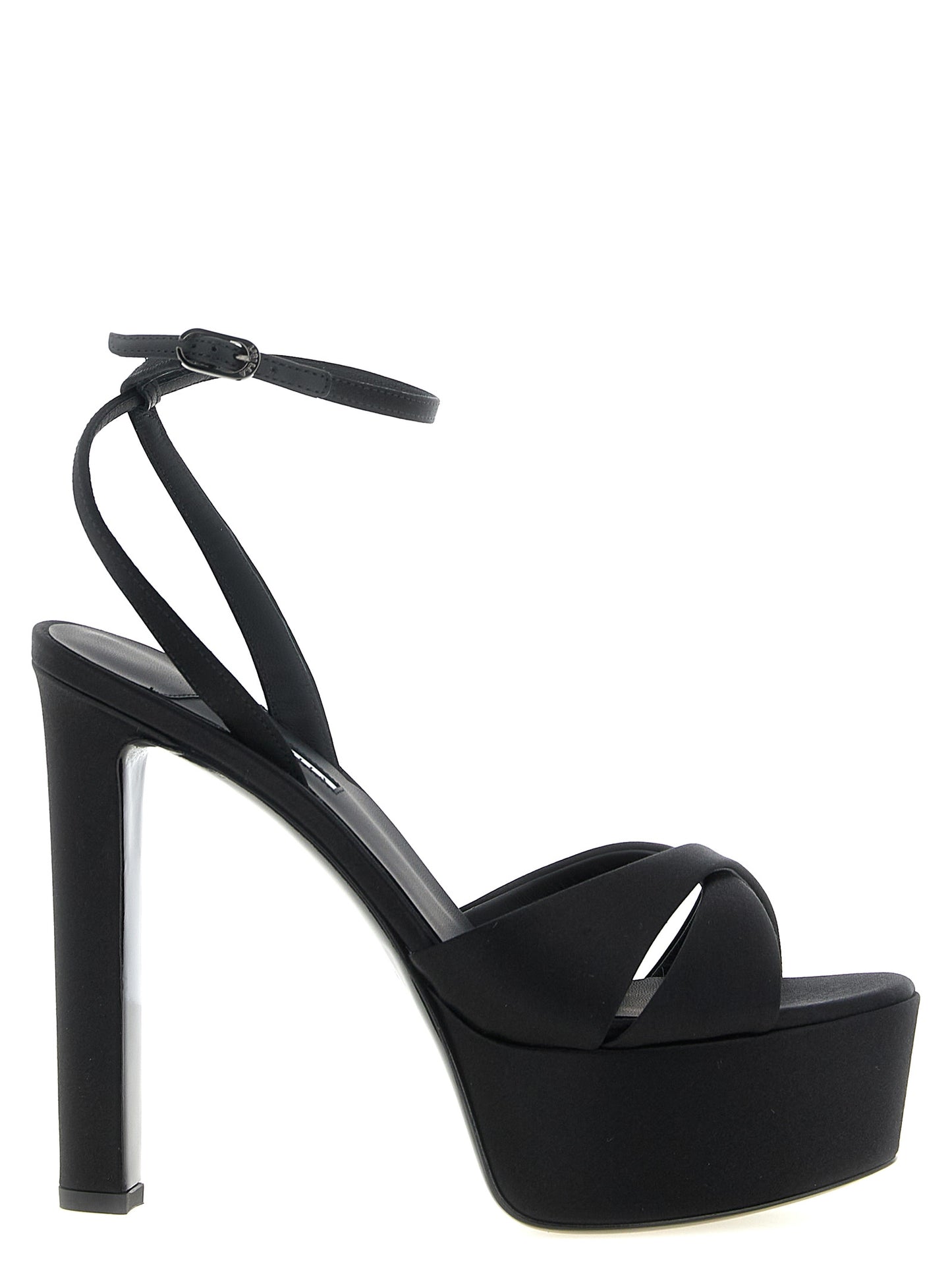 Black Viscose Stiletto Heel Sandals
