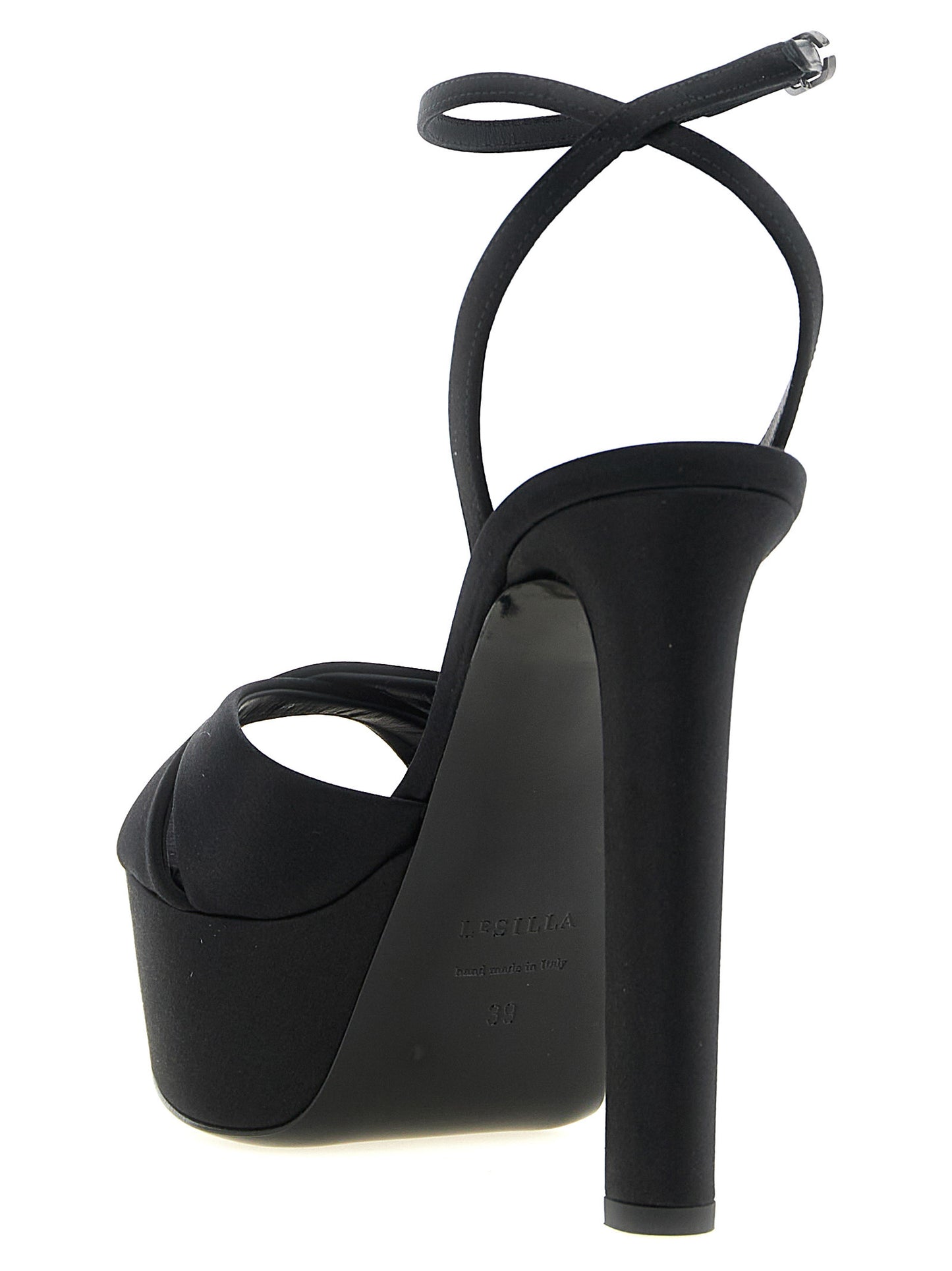 Black Viscose Stiletto Heel Sandals