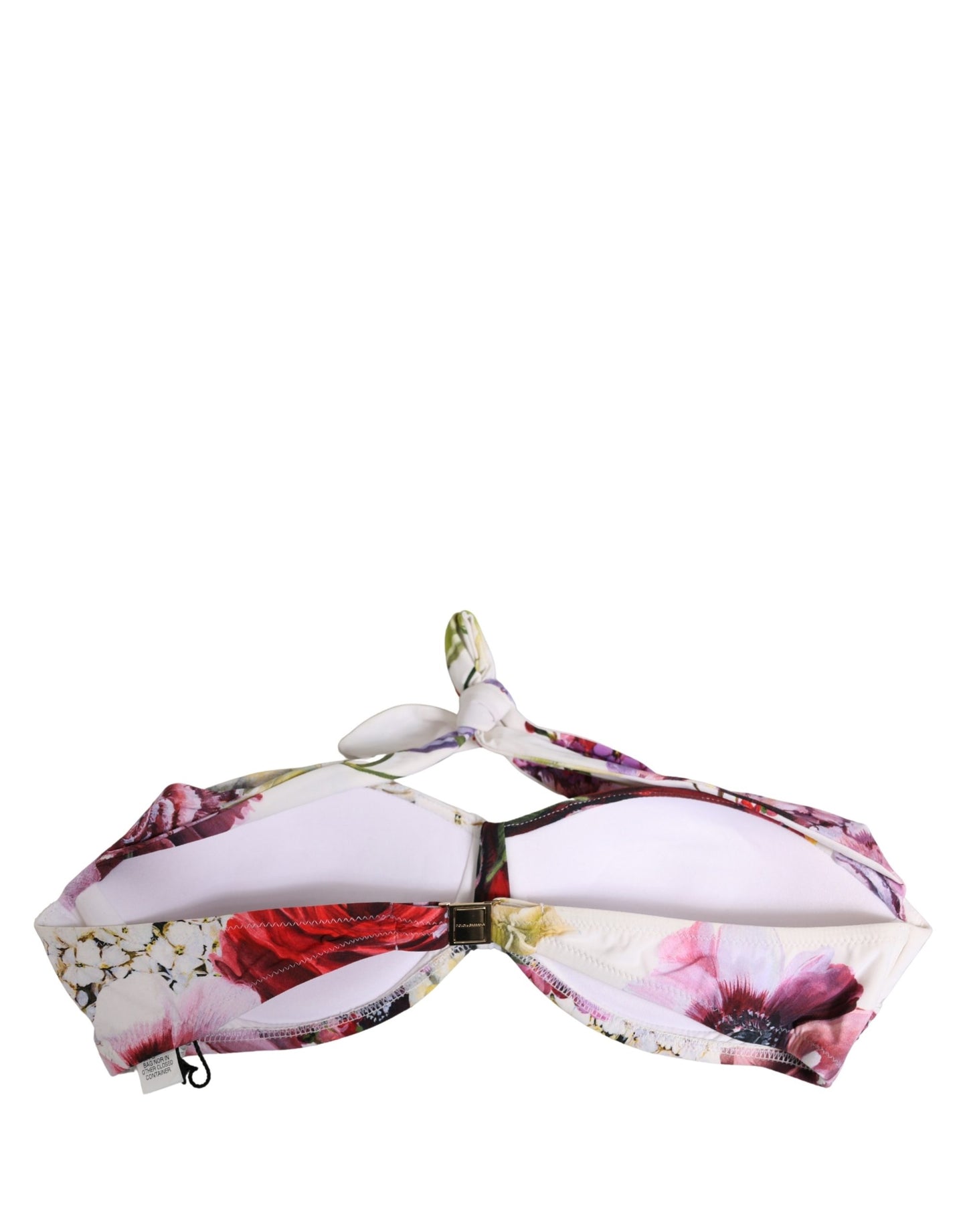 White Floral Print Nylon Beachwear Bikini Top