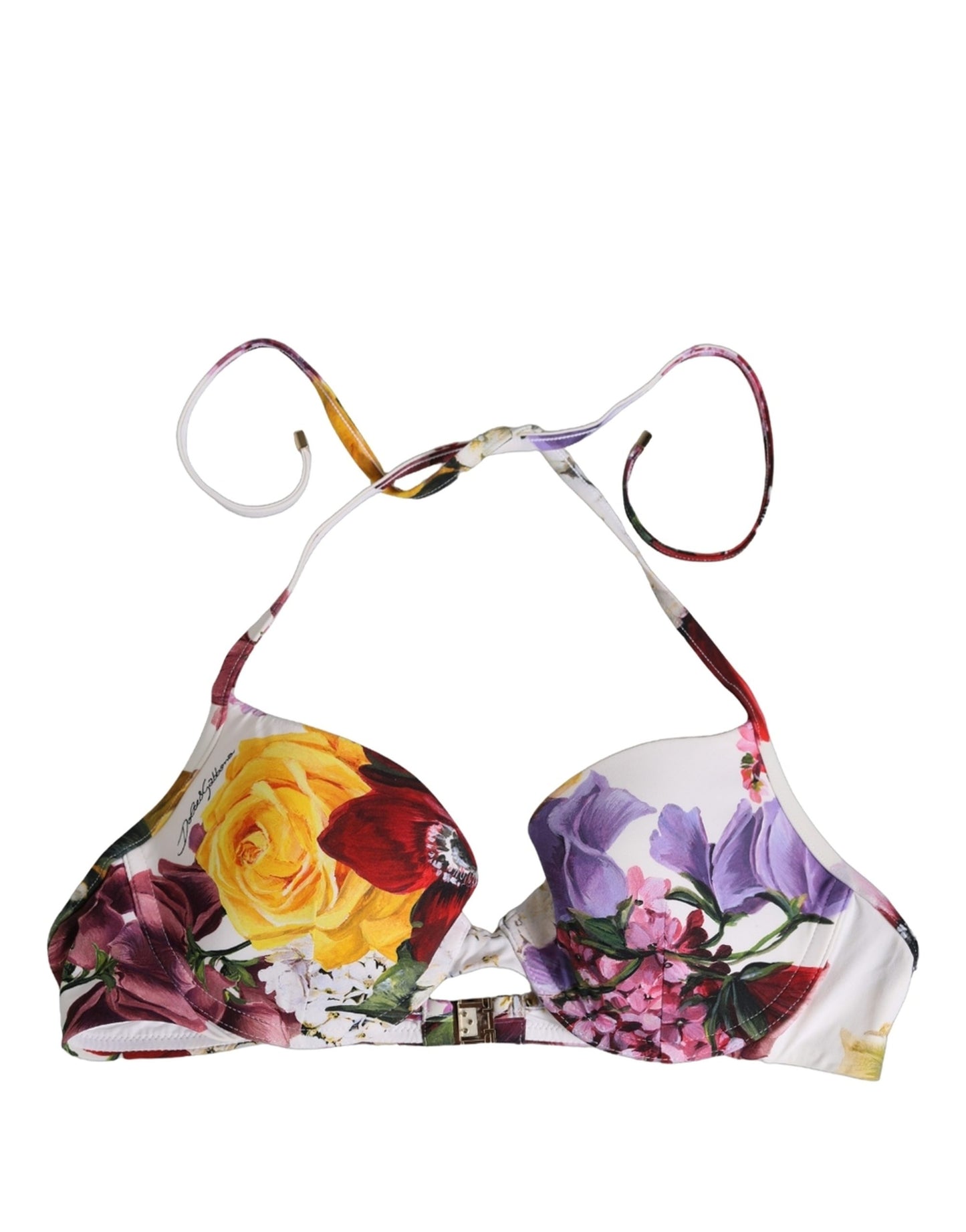 White Floral Print Nylon Beachwear Bikini Top