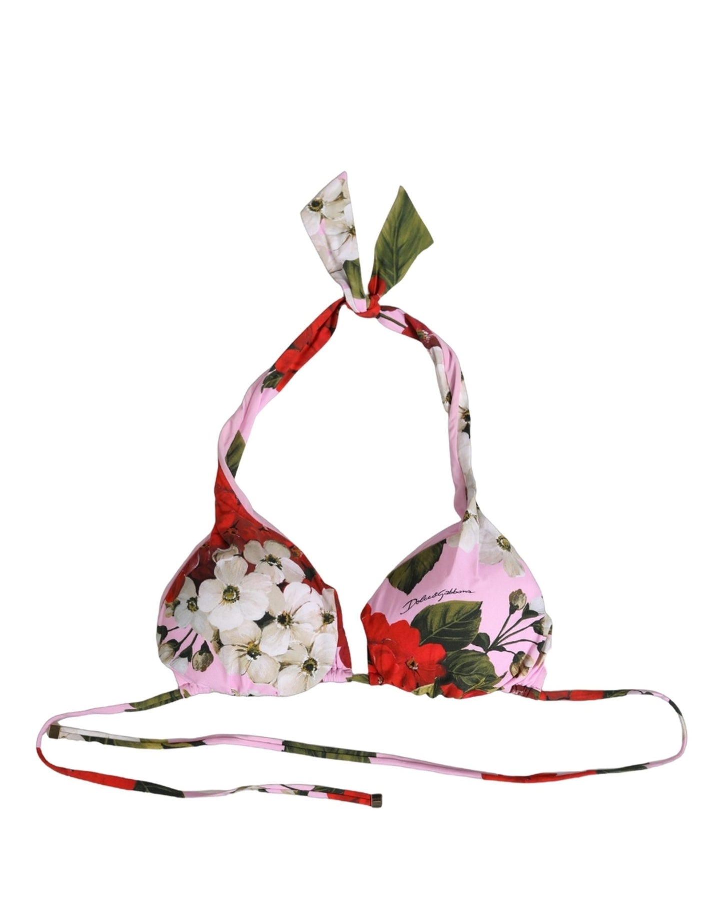 Pink Floral Print Triangle Beachwear Bikini Top